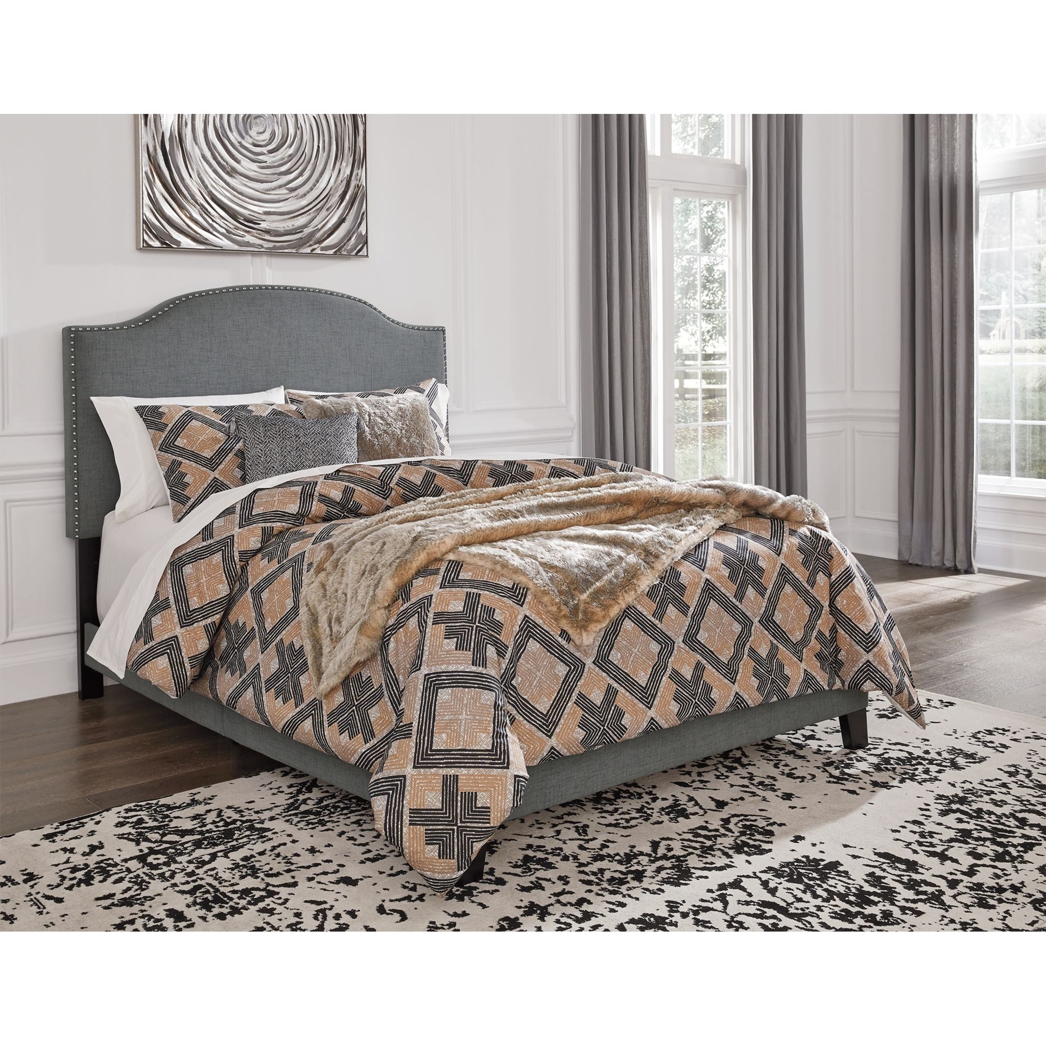 Adelloni Queen Size Bed Frame - Modern Platform Bed with Upholstered Headboard, Sturdy Wooden Slats & Easy Assembly - Perfect for Bedroom, Guest Room & Apartment