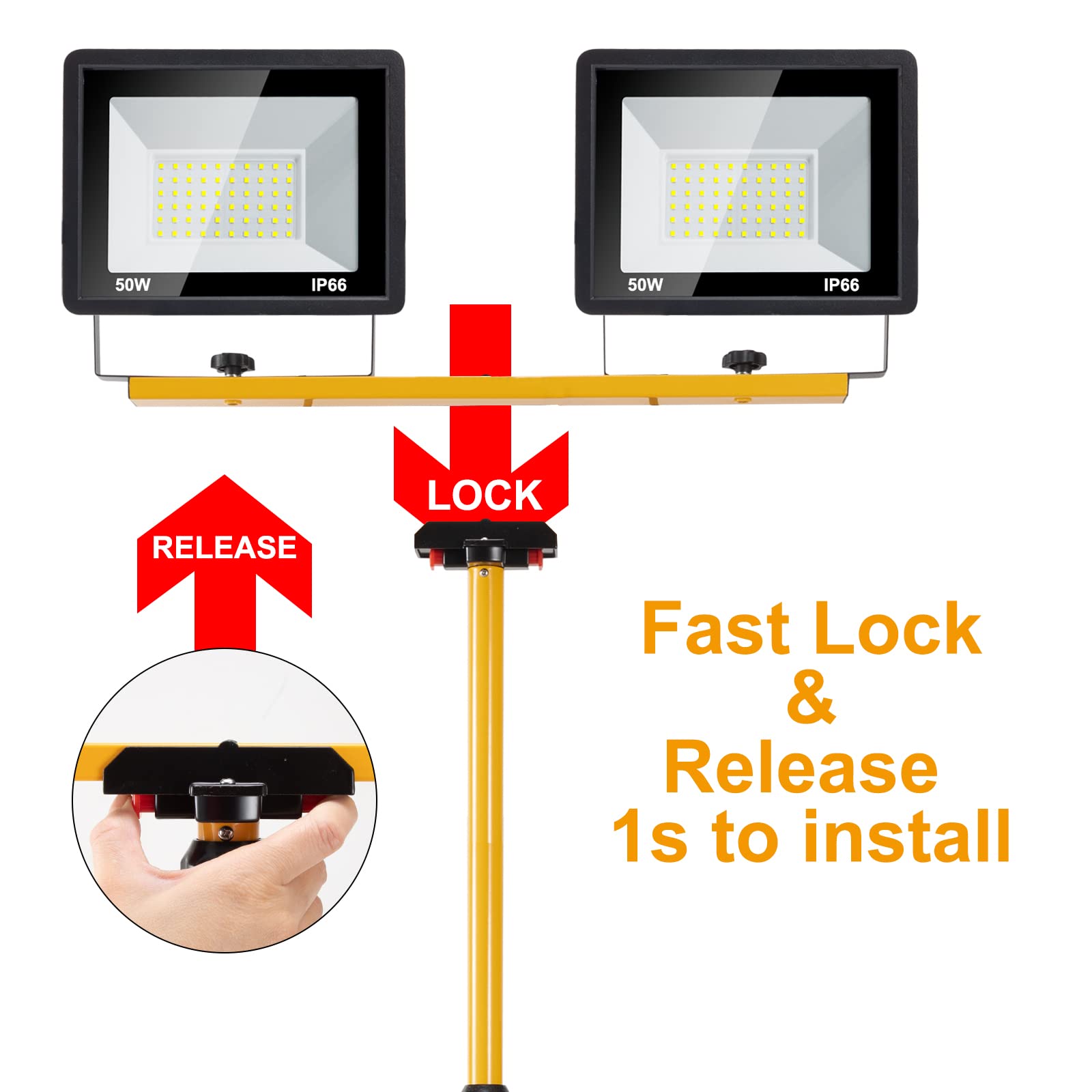 10000 Lumen LED Work Light with Stand - 100W Dual Head, 14FT Power Cord, 6000K Daylight White, IP66 Waterproof, Adjustable Metal Tripod (Up to 63