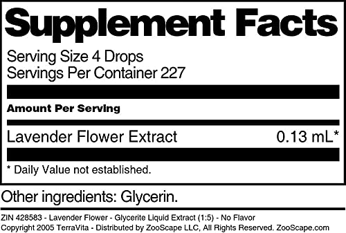 Organic Lavender Flower Glycerite Liquid Extract (1:5) - Alcohol-Free, No Flavor - 1 fl oz - Herbal Supplement for Relaxation & Sleep - Perfect for Aromatherapy, Stress Relief & DIY Skincare