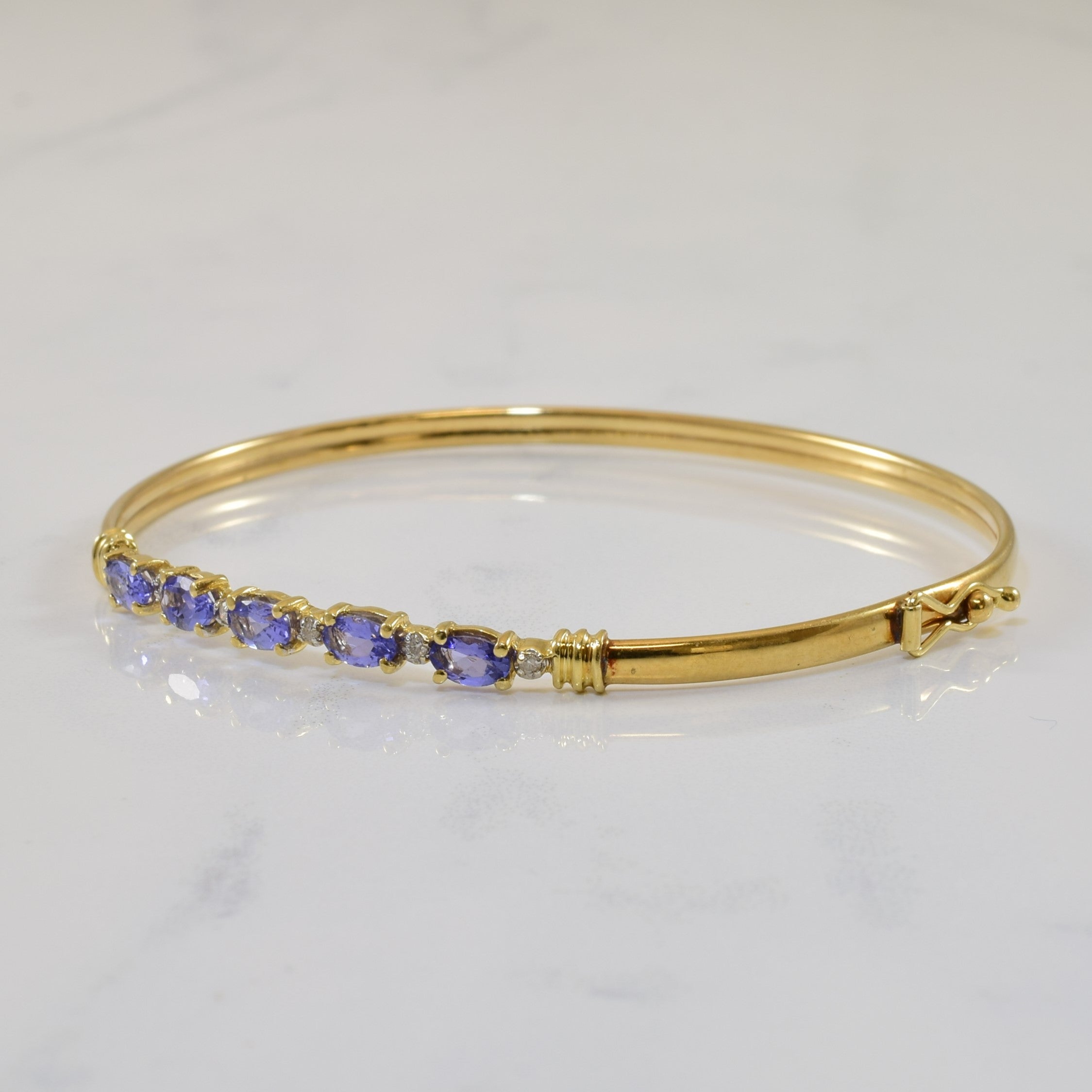 Tanzanite and Diamond Bangle Bracelet for Women - 1.00ctw Tanzanite & 0.03ctw Diamonds - 7.5