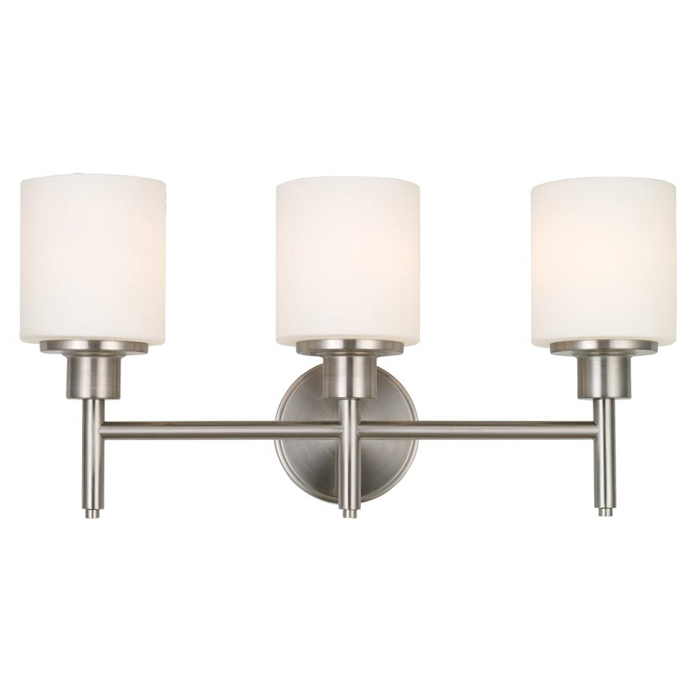 Design House 556209 - 3-Light Dimmable Bathroom Vanity Lighting Fixture in Satin Nickel with Frosted Glass Shade, Rustproof Bathroom Light for Mirror, Makeup Area & Powder Room (Perfect for Modern Home Bathroom Renovation)