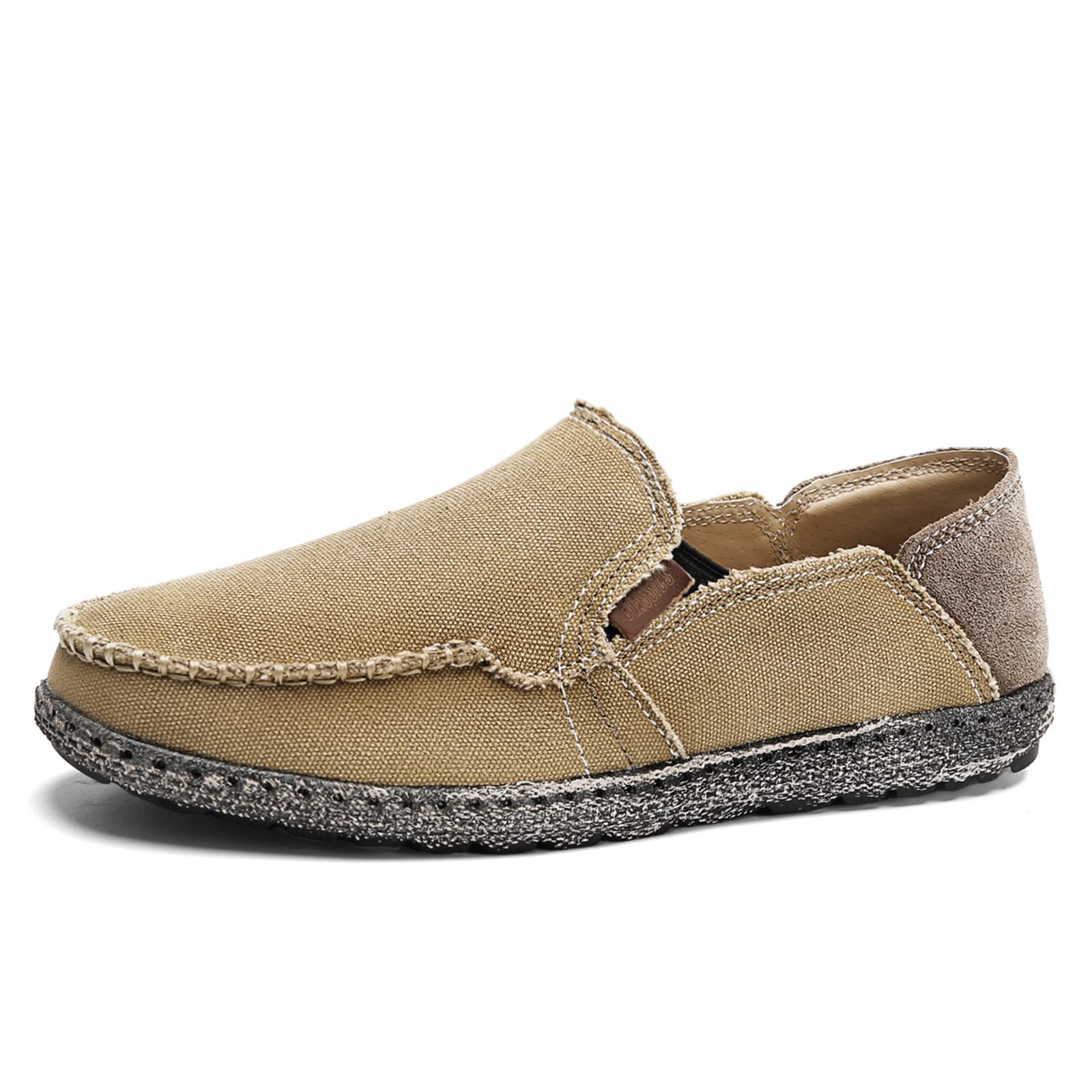 JAMONWU Men's Slip-On Canvas Loafers - Vintage Casual Boat Shoes for Men | Comfortable Deck Shoes for Walking, Travel & Summer Outfits