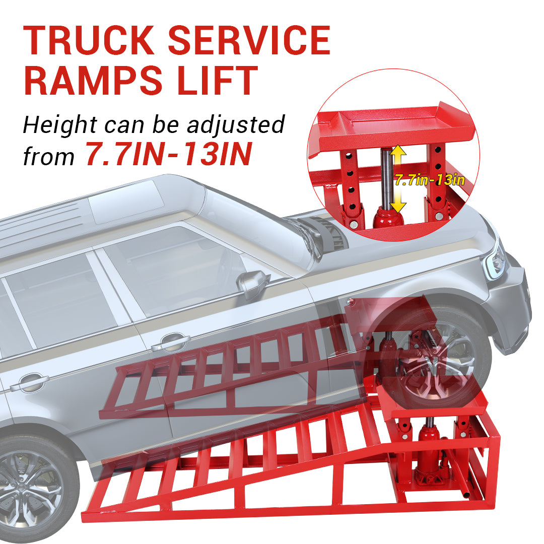 GARVEE 2 Pack 5 Ton (10,000 lbs) Heavy Duty Hydraulic Car Ramps - Truck & Trailer Lifts for Vehicle Repair & Maintenance - Ideal for Garage, Workshop & DIY Auto Service (Red)