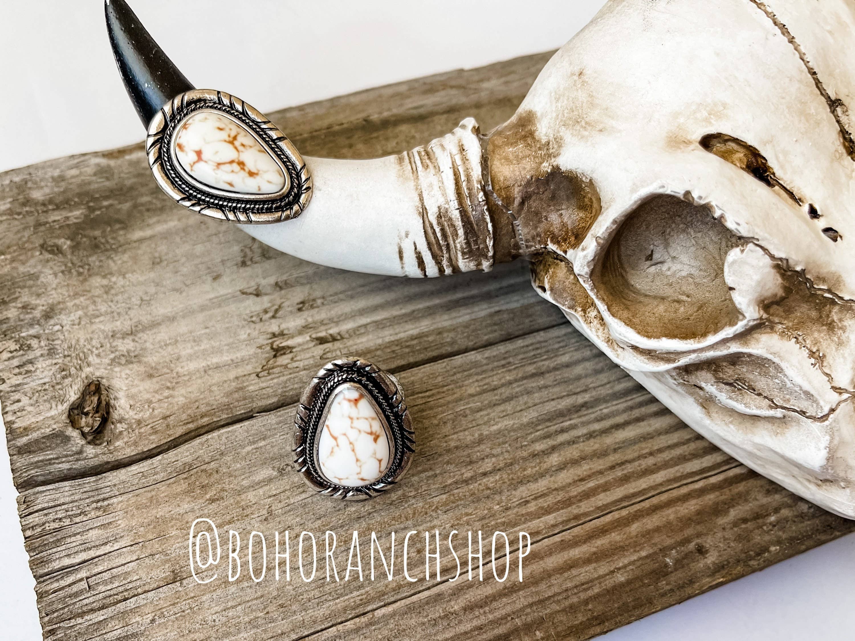 Western Teardrop Stone Cuff Ring - Elegant White Gemstone Bangle Bracelet for Women | Boho Chic Jewelry for Parties, Weddings & Everyday Wear