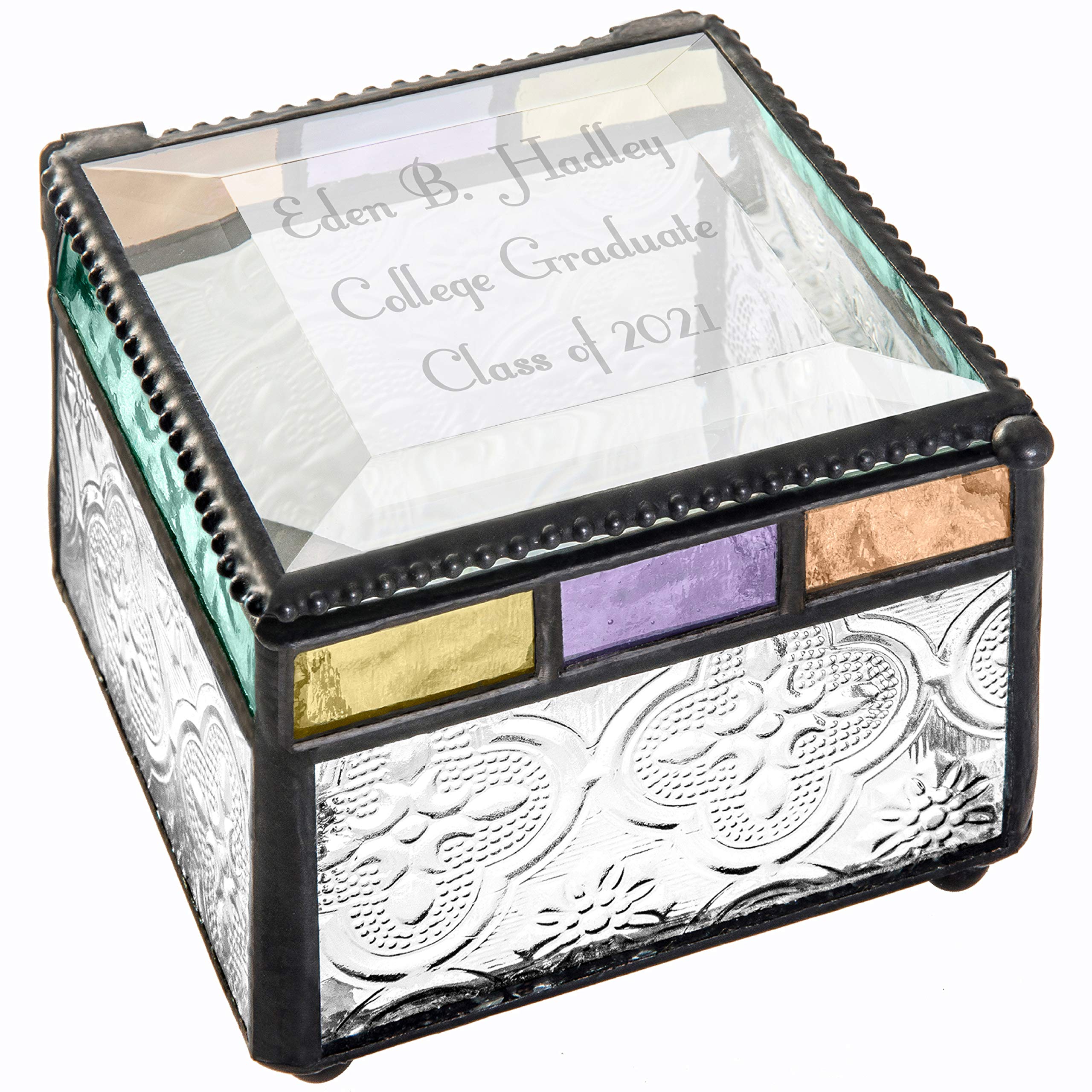 J Devlin Personalized Stained Glass Jewelry Box - Custom Engraved Graduation Gift for Class of 2025 | Elegant Keepsake for High School & College Graduates | Perfect for Dorm Decor, Wedding Gift & Anniversary Present