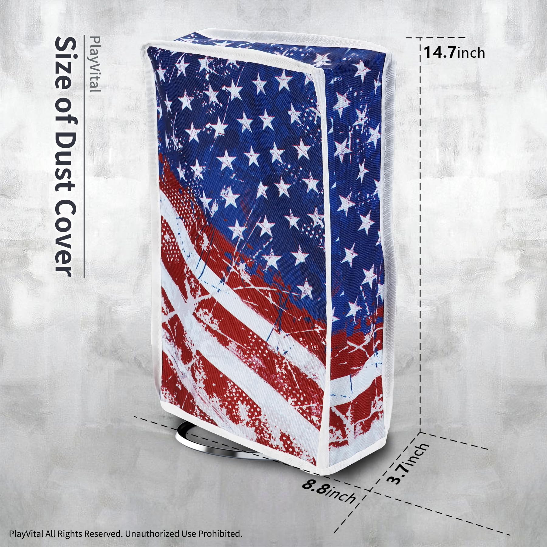 PlayVital PS5 Slim Disc Edition Vertical Dust Cover - Nylon Waterproof Dust Proof Protector Sleeve for New Smaller Design Console (US Flag Print) - Perfect for Gaming Setup Protection & Travel Storage