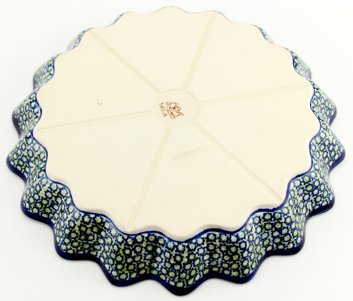 Boleslawiec Polish Pottery Scalloped Pie Dish - Handmade Mosaic Flower Quiche Pan - Authentic Ceramic Baking Dish for Pies, Quiches & Casseroles - Perfect for Holiday Baking & Rustic Kitchen Decor