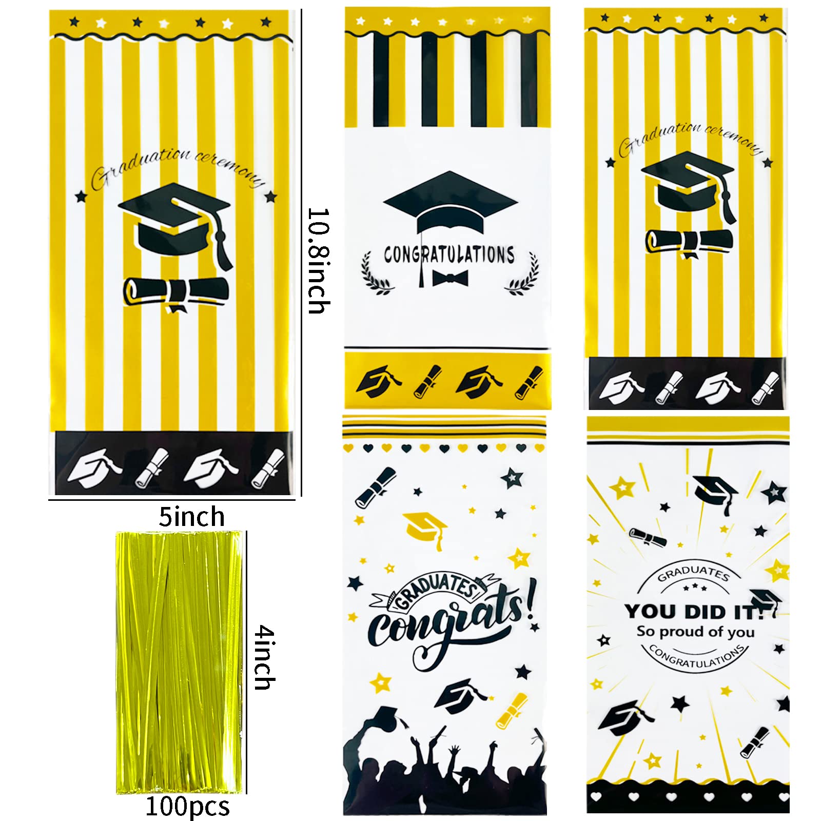 Bnsikun 100Pcs Graduation Cellophane Treat Bags - Clear Candy Popcorn Favor Bags for Graduation Party, Birthday, Baby Shower & Wedding Table Decorations