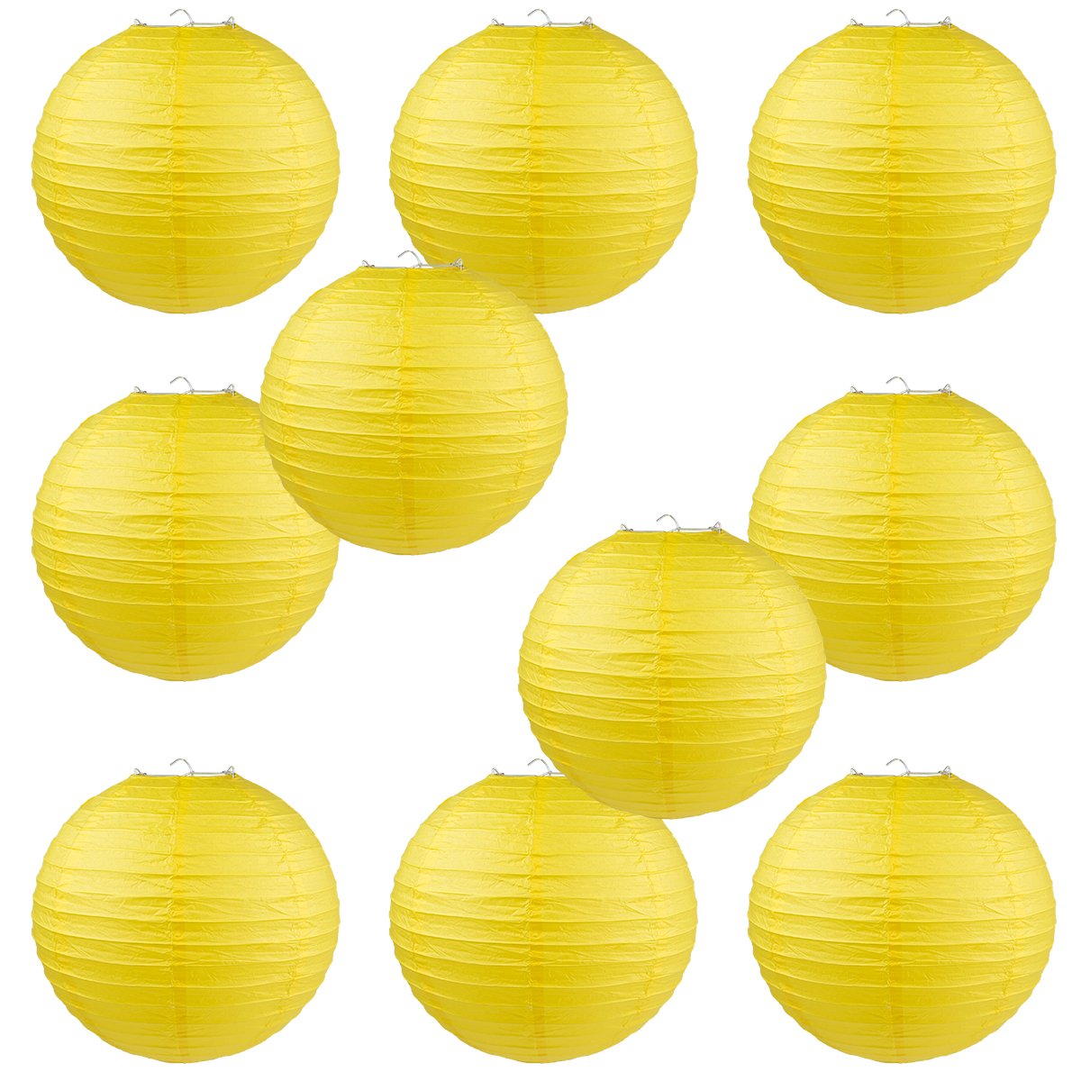 Round Paper Lanterns 10 Pack - Yellow Hanging Lanterns for Wedding & Party Decor (14