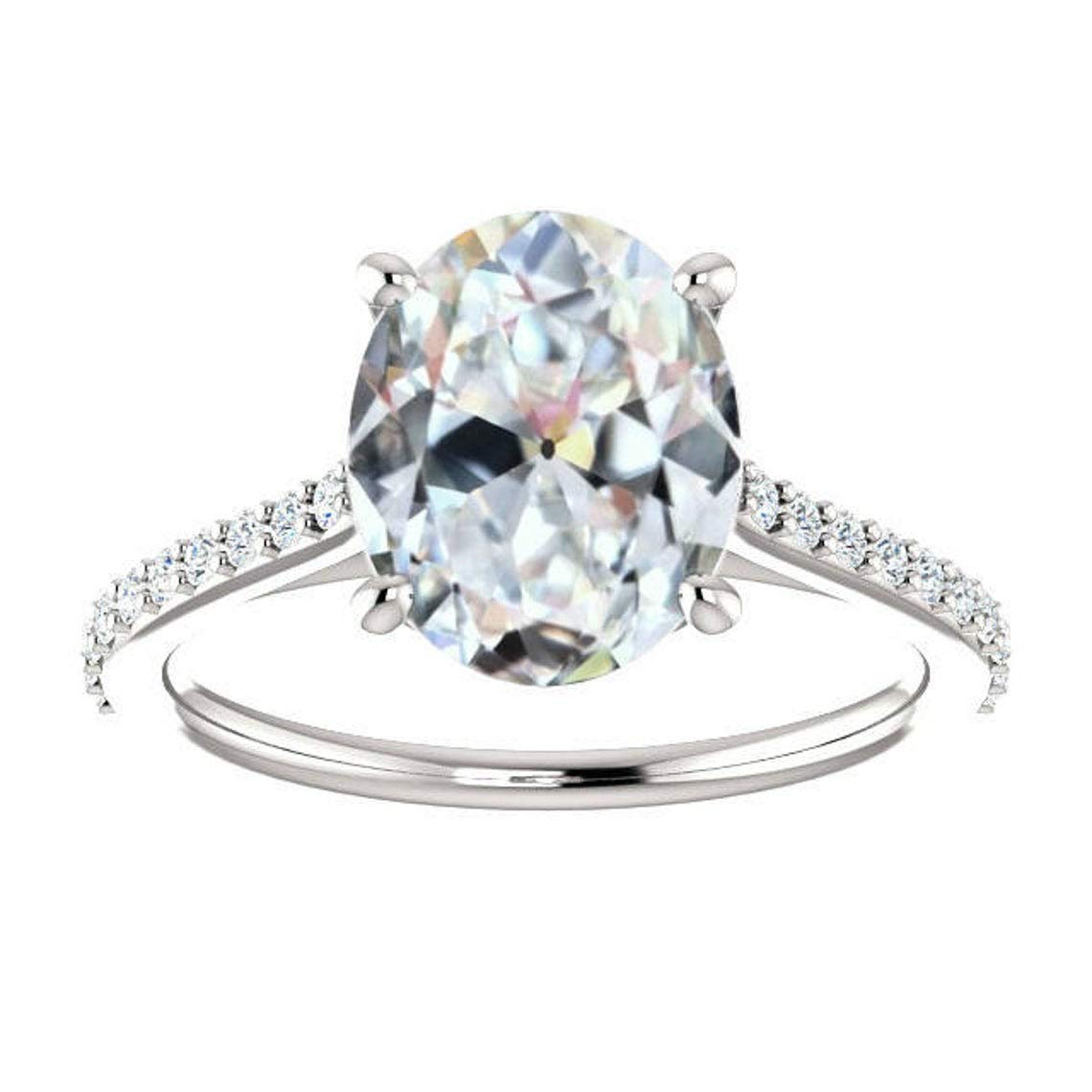 3.00 CT Antique Oval Moissanite Engagement Ring Wedding Bridal Set, Diamond Solitaire Halo Ring in 14K Gold/Silver - Vintage Style Promise Ring for Her Size 4.5 - Perfect for Proposals, Anniversaries & Special Occasions