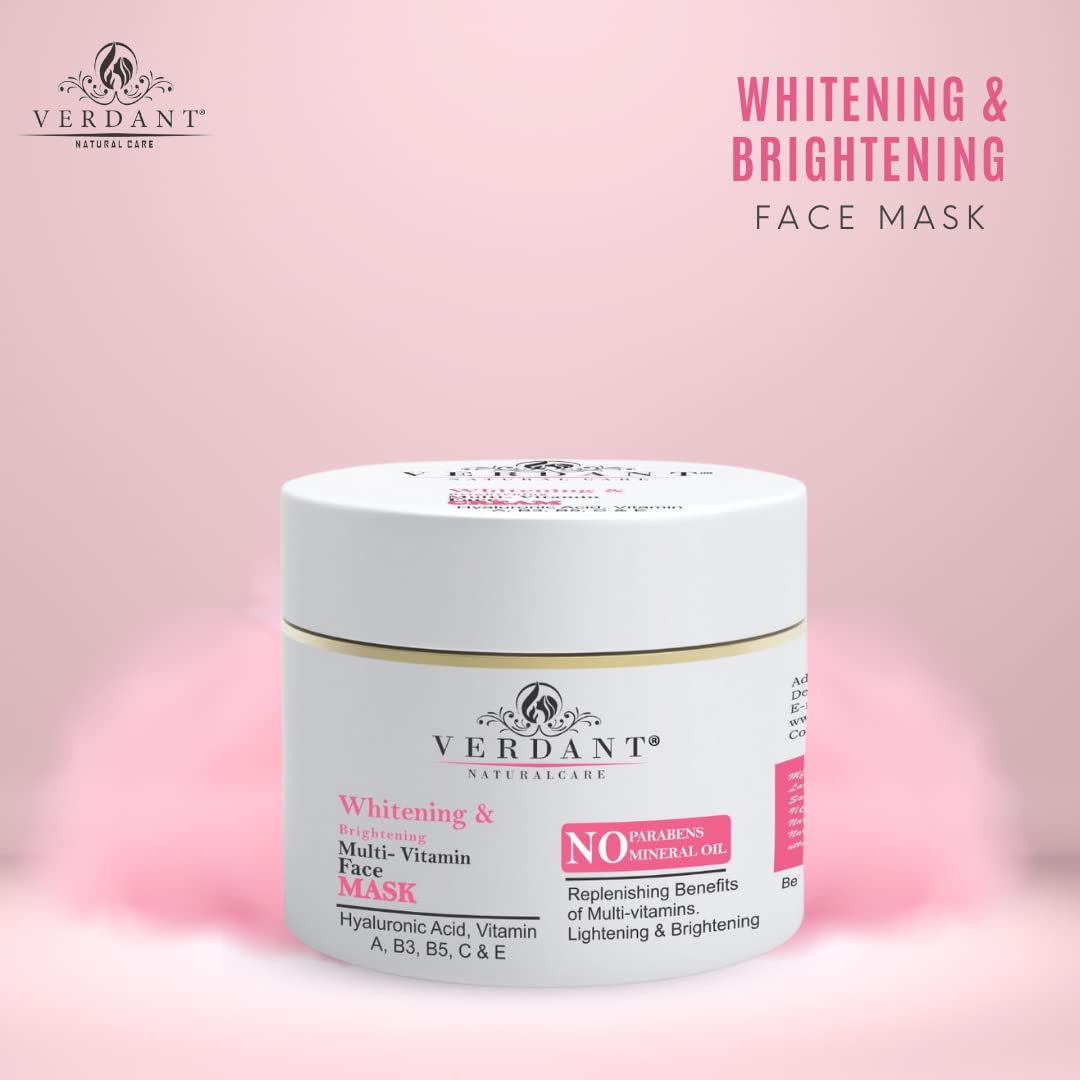 Verdant Natural Care Skin Whitening & Brightening Face Mask for Glowing Skin - Sulphate & Paraben Free - 100ml | Hydrating & Revitalizing Treatment for Dull Skin - Perfect for Nighttime Skincare Routine & Spa Days
