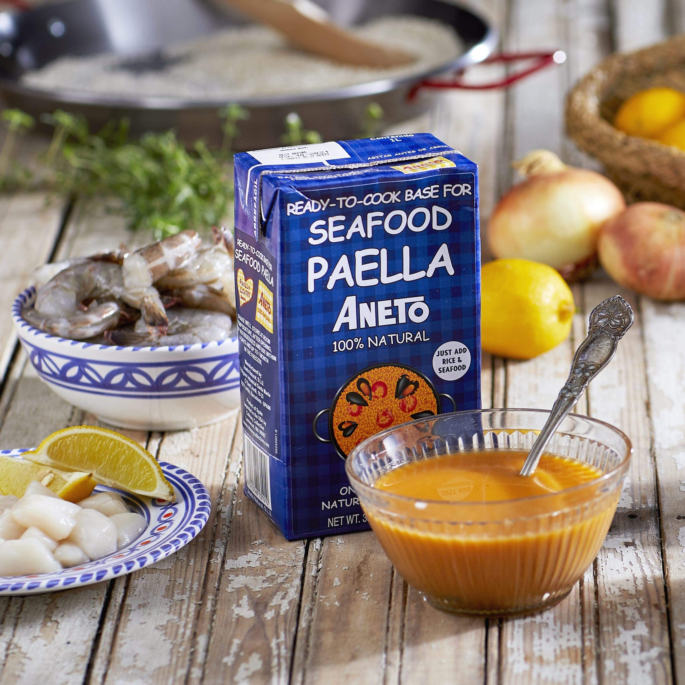 Aneto Seafood Paella Cooking Base Broth - Authentic Spanish Flavor, 33.83 fl oz (6 Pack) - Perfect for Paella, Risotto & Seafood Dishes at Home or Restaurants