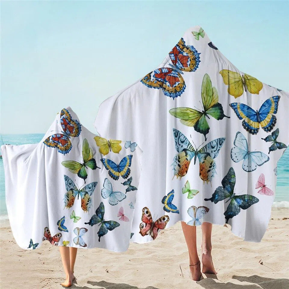 Beachy Butterflies Hooded Towel for Kids - Soft & Absorbent Baby Bath Towel with Cute Butterfly Design - Perfect for Beach, Pool & Bath Time