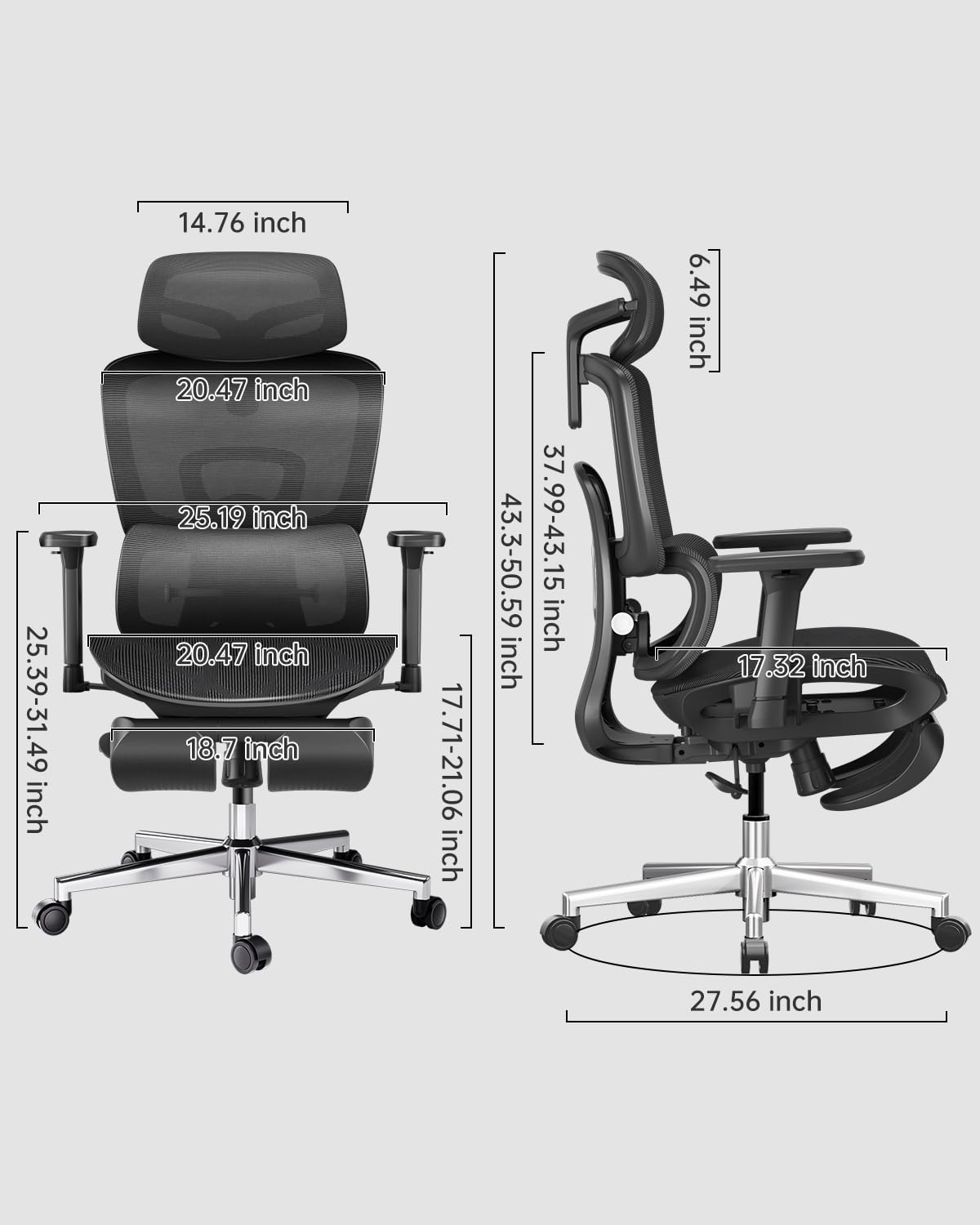 Hbada Ergonomic Office Chair - 3D Adjustable Armrests & Lumbar Support, High Back Mesh Computer Desk Chair for Big and Tall Users, Black - Perfect for Home Office, Gaming & Workspace Comfort