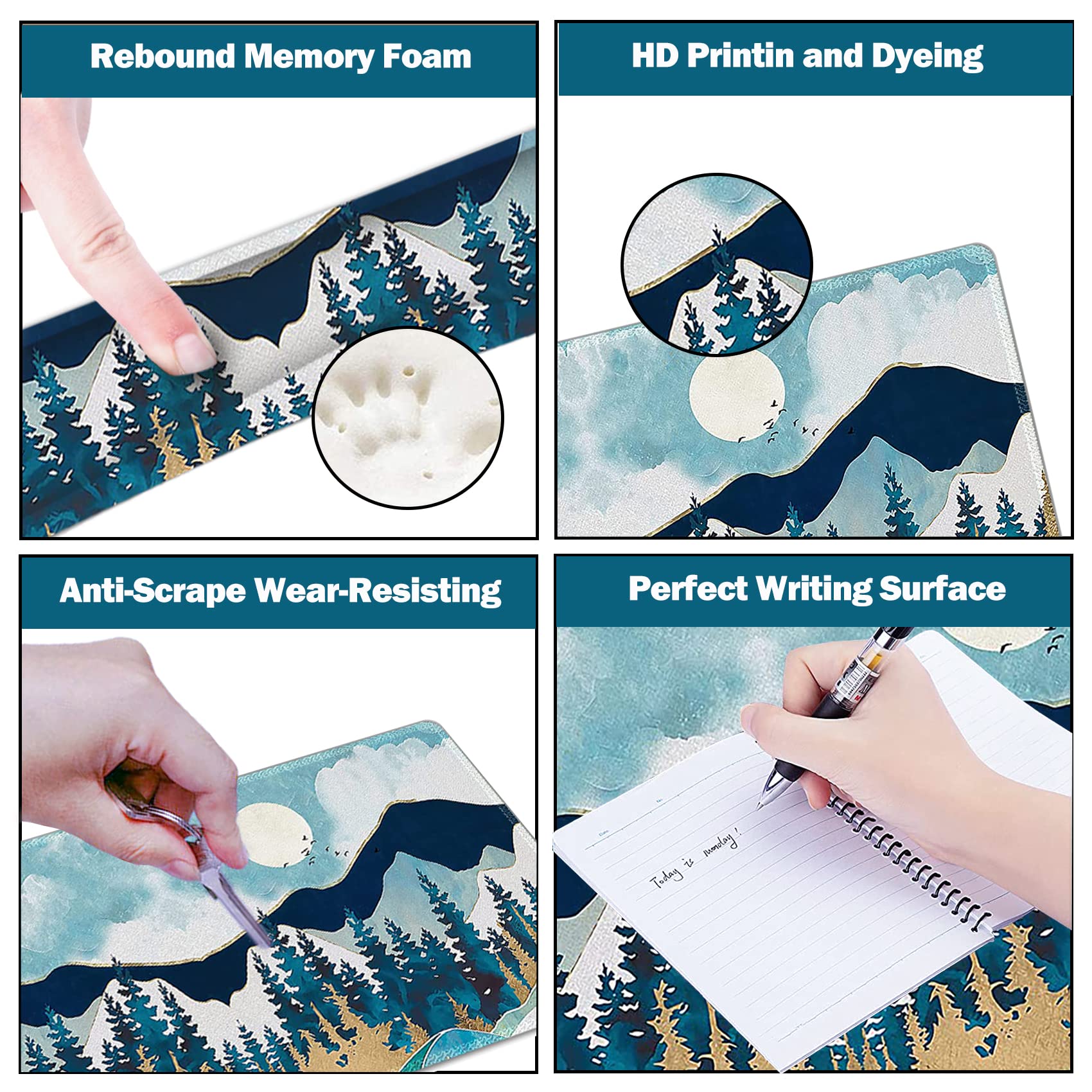 ARTSO Large Gaming Mouse Pad Set - Extended Mousepad (35x15.5in) with Keyboard Wrist Rest & Mouse Wrist Cushion, Non-Slip Desk Mat with Coaster - Abstract Mountain Design for PC Gaming & Office Work