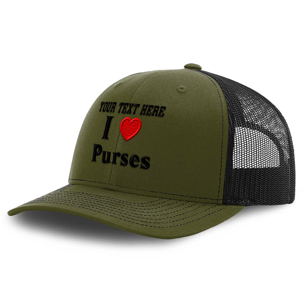 Custom Richardson Trucker Hat with Red Heart & 'I Love Purses' Design - Polyester Snapback for Hobbies & Lovers | Perfect for Casual Wear, Outdoor Activities & Gift Giving