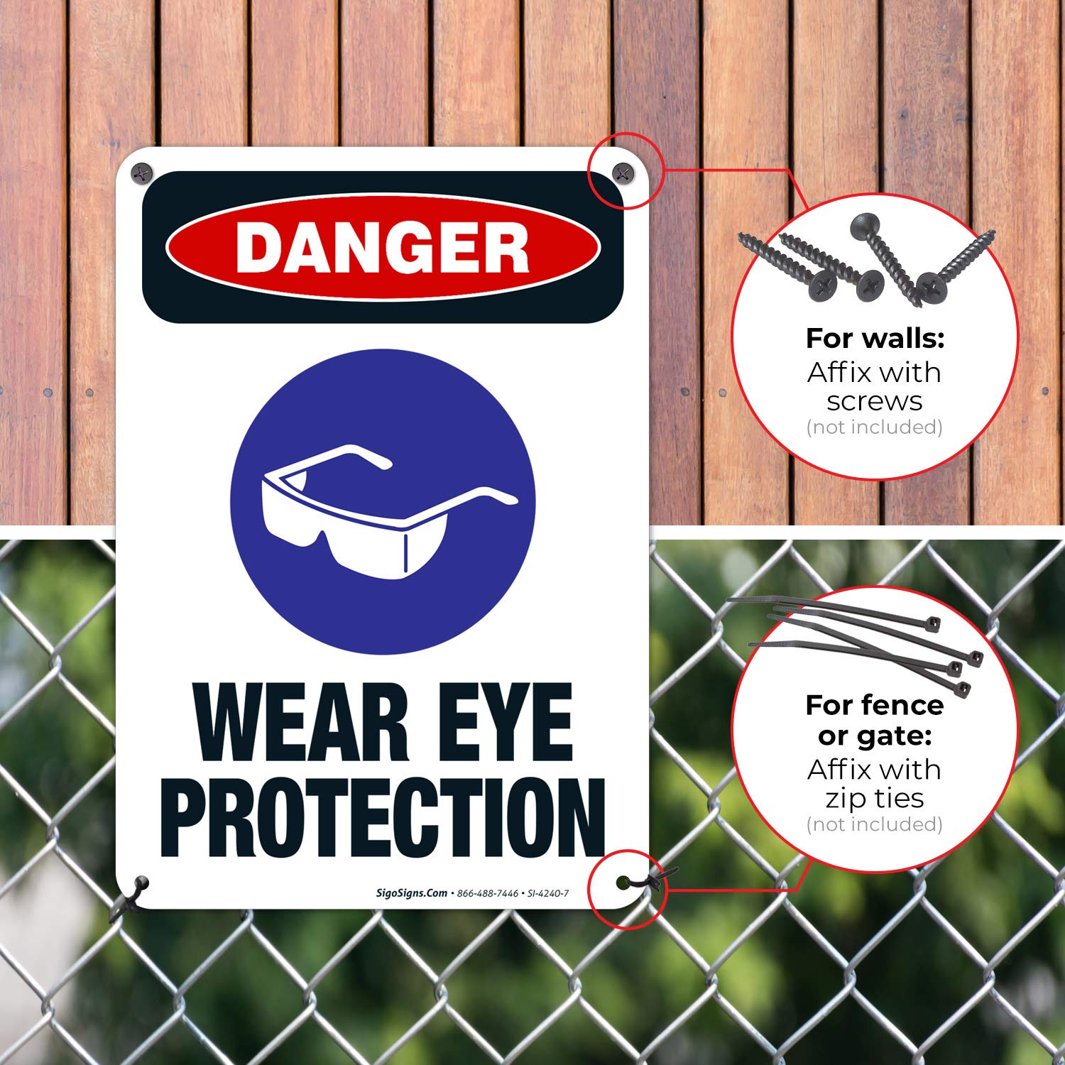 OSHA Compliant Wear Eye Protection Danger Sign - 10x7 Inches, Rust-Free .040 Aluminum, Fade Resistant for Indoor/Outdoor Use - Made in USA | Ideal for Construction Sites, Factories & Workshops