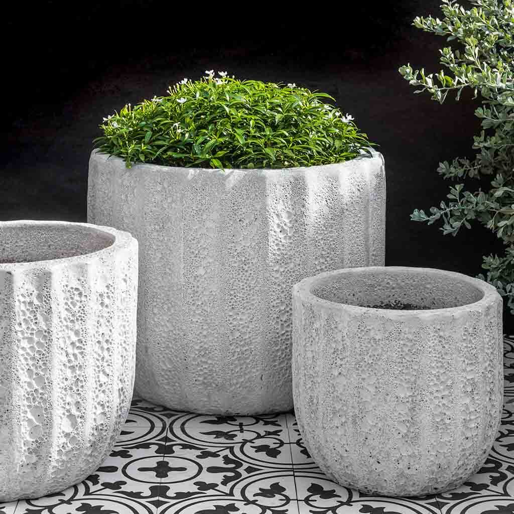 Campania International Maris Planter Set of 3 - White Coral Ceramic Flower Pots for Indoor & Outdoor Plants, Home Garden Decor, Patio, Balcony, and Office Decor
