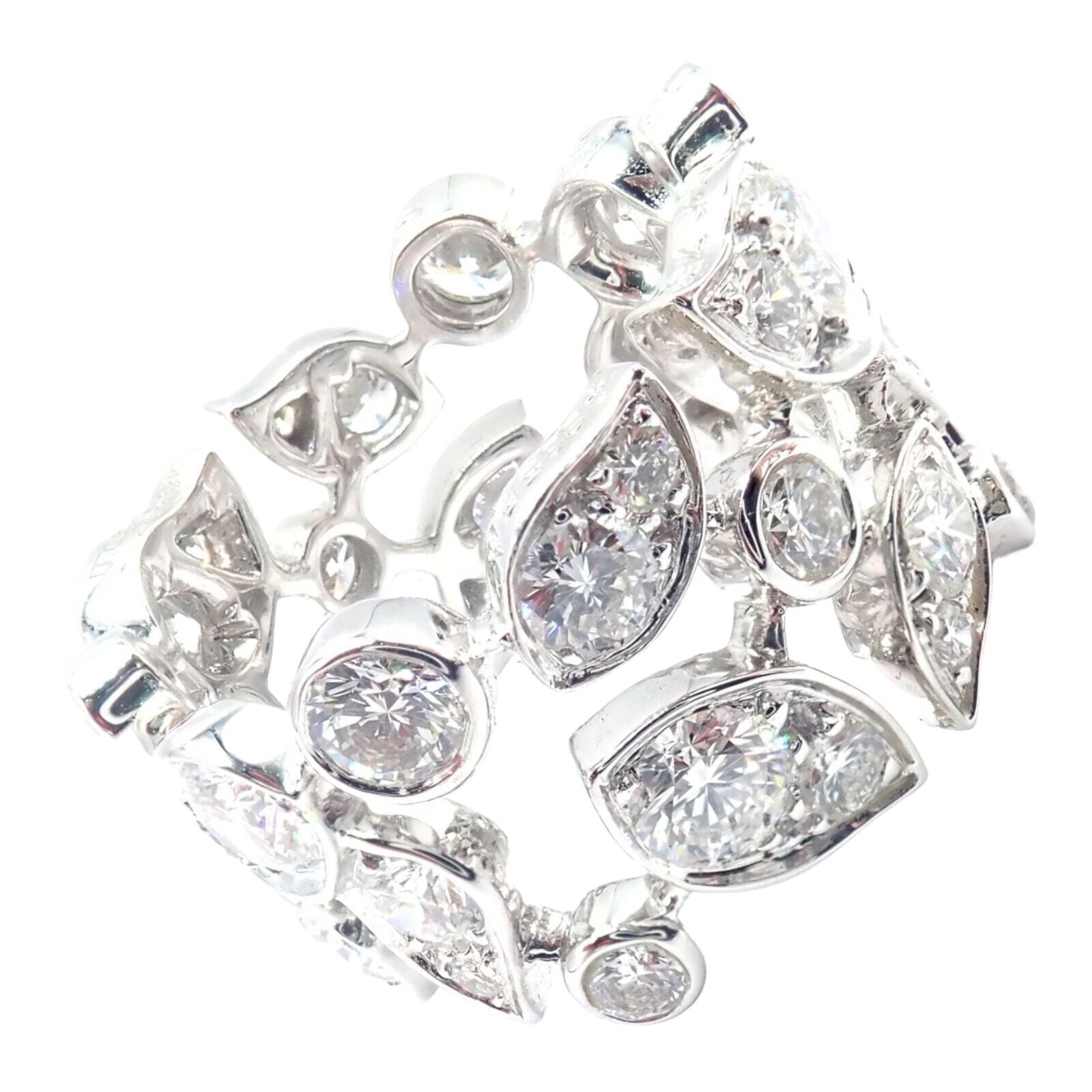 Authentic Cartier 18K White Gold Diamond Leaf Wide Band Ring Size 7 (US) - Luxury Wedding Band, Anniversary Gift for Her, Perfect for Special Occasions & Everyday Elegance