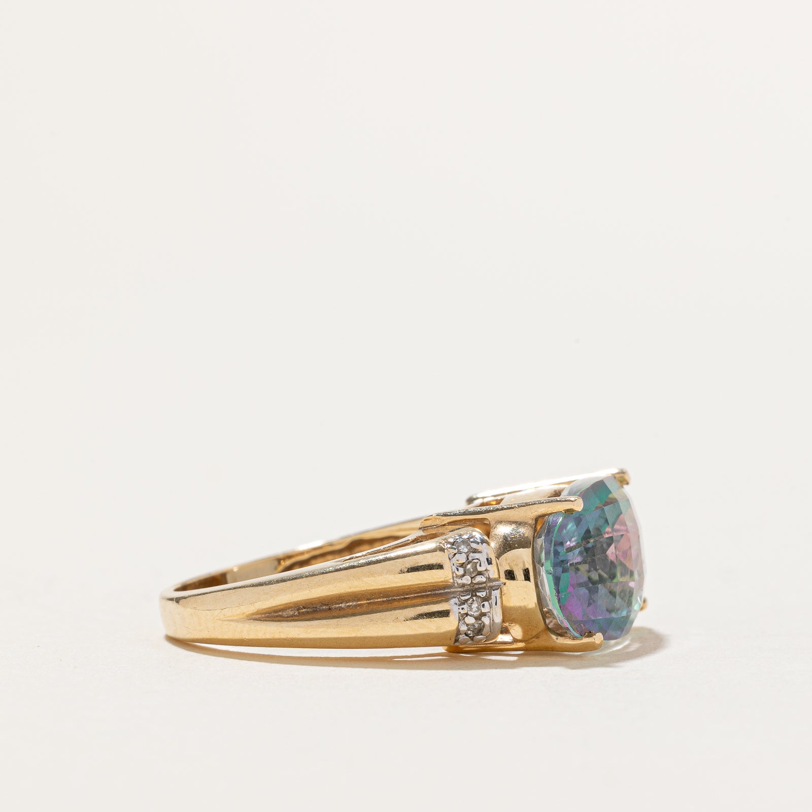 East West Mystic Topaz & Diamond Cocktail Ring - 8.00ct Mystic Topaz with 0.04ctw Diamonds - Size 6.75 - Elegant Jewelry for Evening Parties, Weddings & Special Occasions