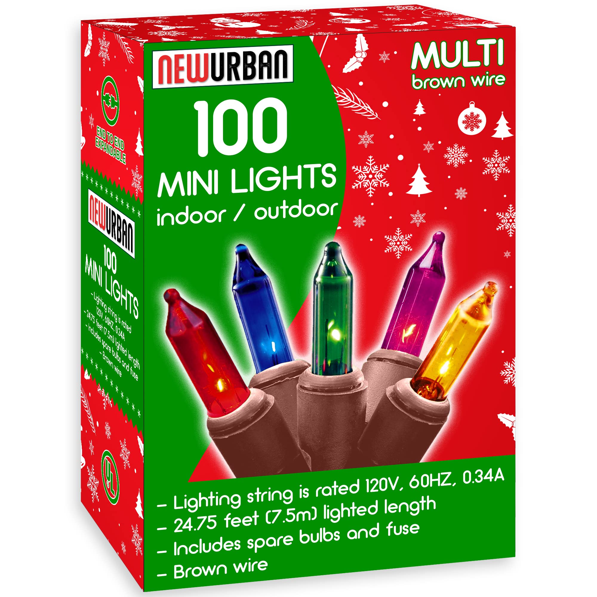 NEWURBAN 100 Christmas Mini Lights Set - UL Certified Connectable String Lights for Patio, Garden, Wedding, Holiday & Christmas Tree Decor - Indoor/Outdoor Waterproof Multicolor Fairy Lights with Brown Wire - Perfect for Home, Party, Backyard, and Festive Decorations