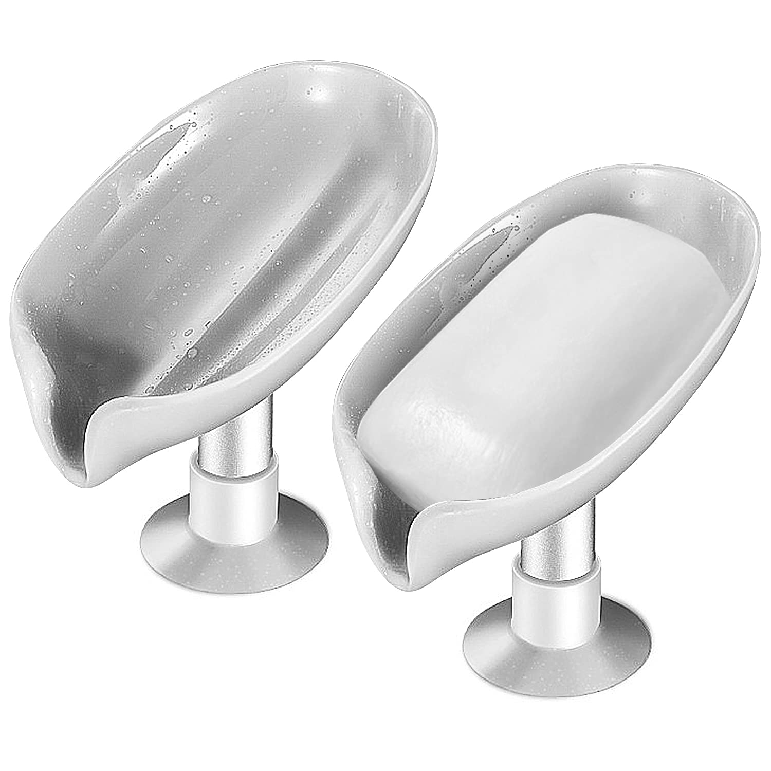 2 Pack Self Draining Soap Holder with Suction Cups - Grey Bar Soap Dish for Bathroom, Kitchen Sink & Shower | Perfect for Keeping Soap Dry and Clean in Wet Areas