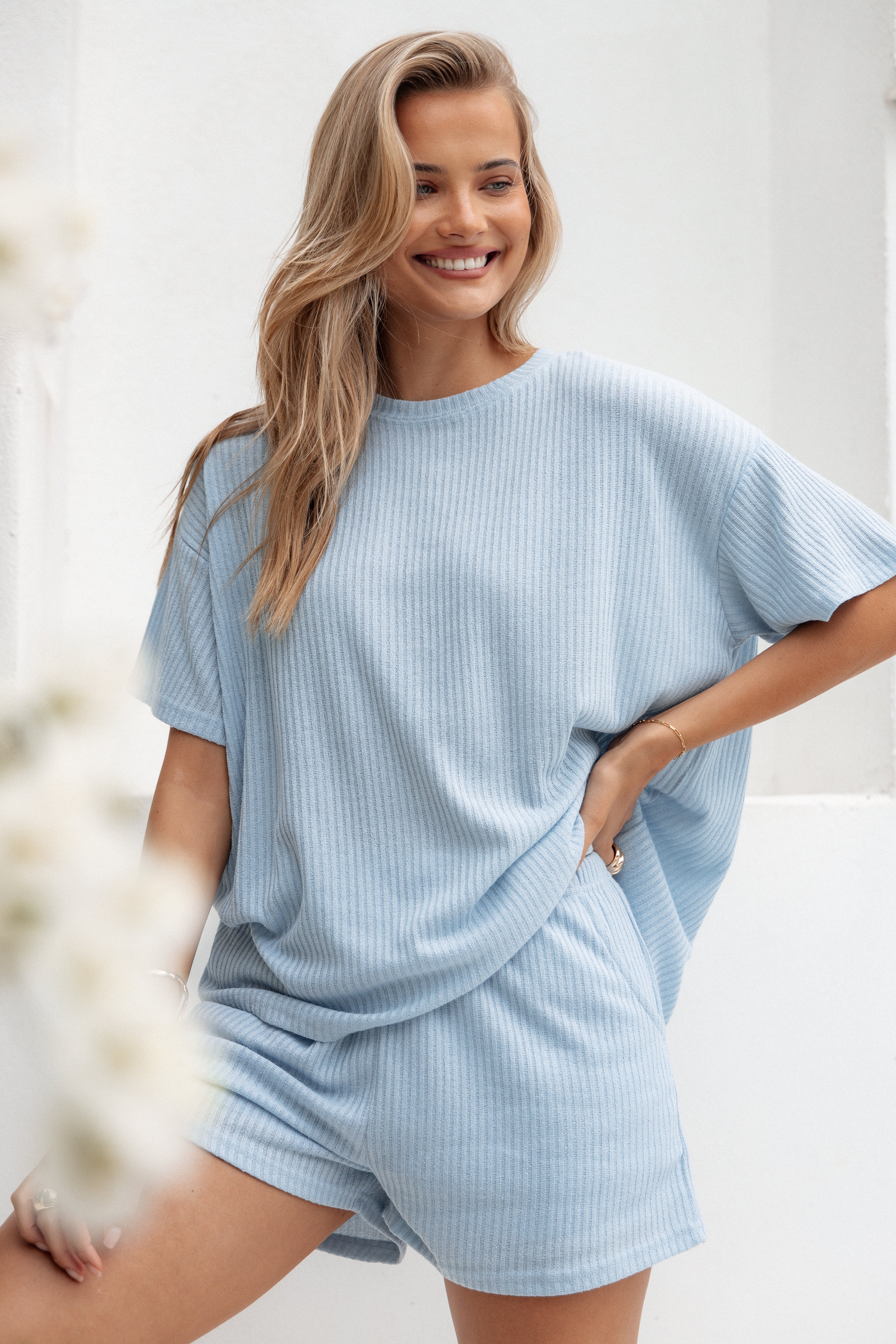 Granger Knit Short Set for Women - Soft & Comfortable Blue Lounge Outfit - Perfect for Relaxing at Home, Yoga, or Running Errands