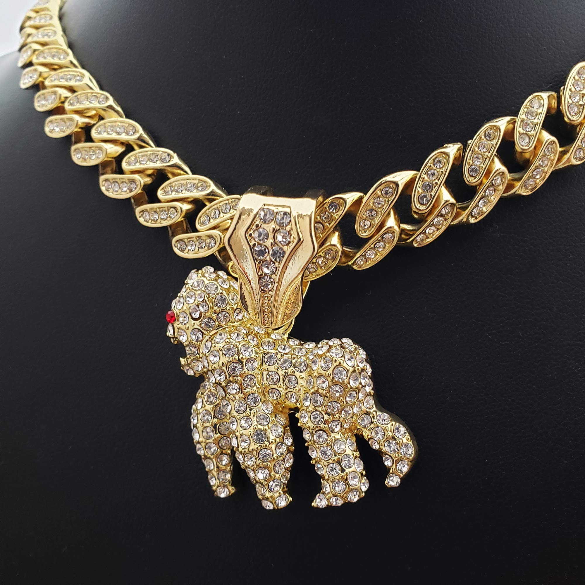 Hip Hop Gold Plated Gorilla Pendant & 18