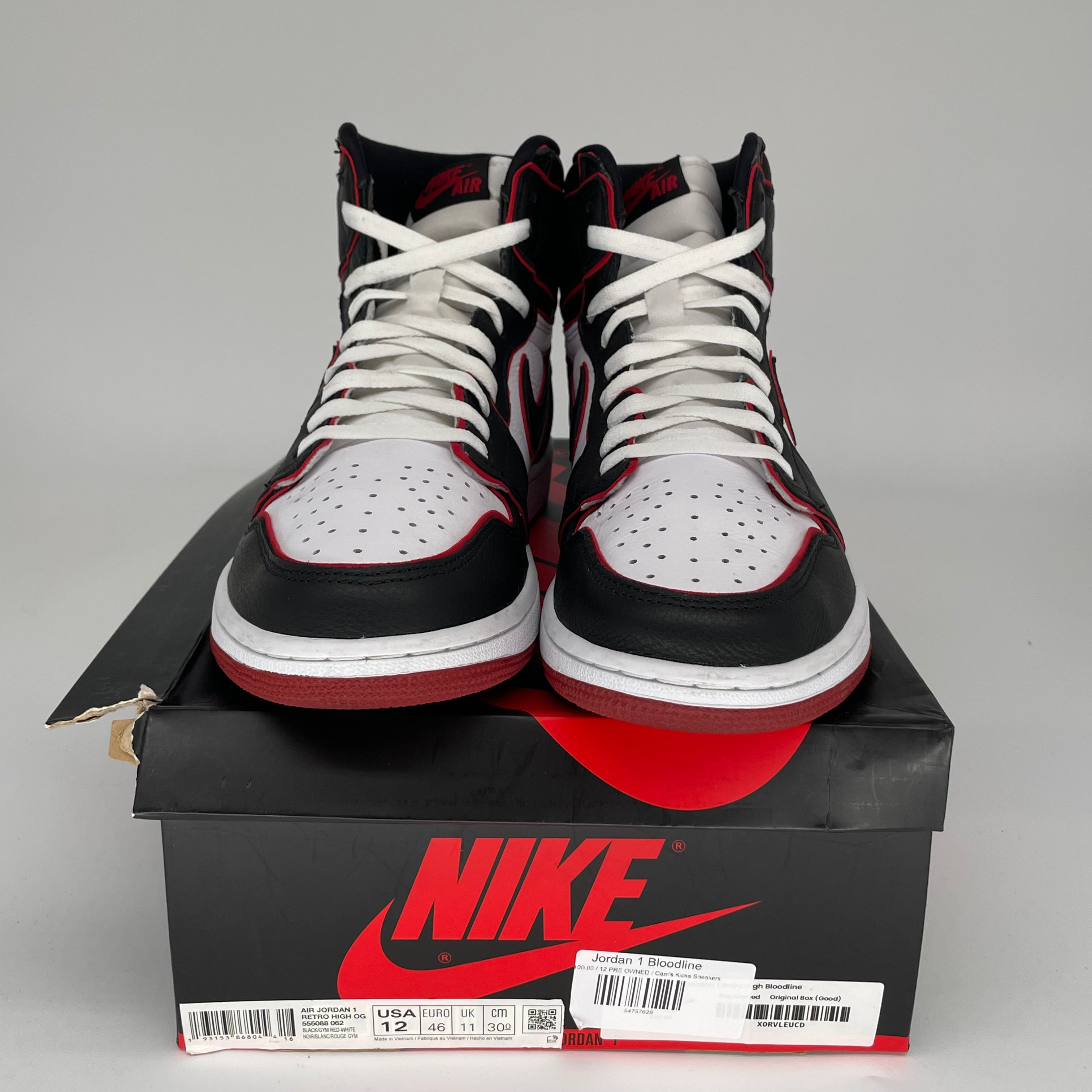 AIR JORDAN 1 BLOODLINE Men's Basketball Shoes Size 12 - Black/Red/White 555088-062 - Perfect for Streetwear & Sneaker Collectors