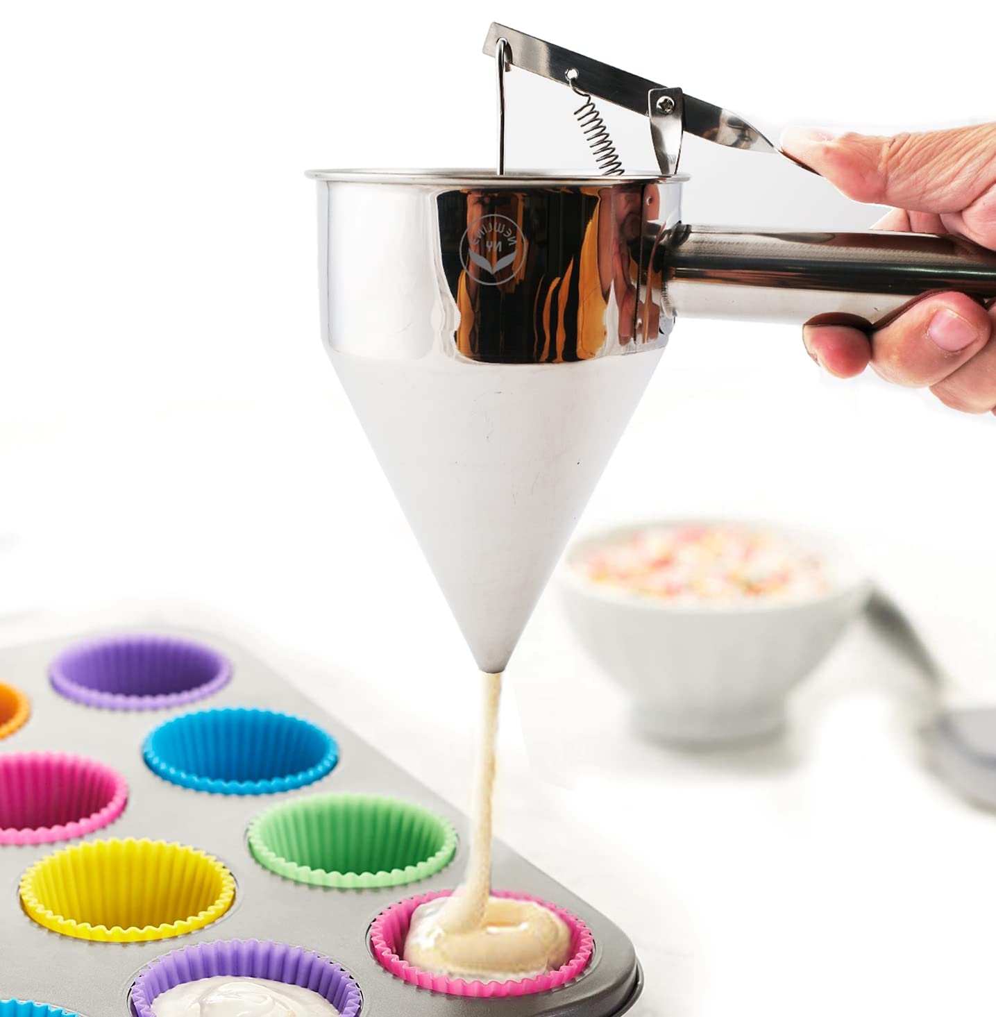 Premium Stainless Steel Baking Funnel with Stand - Perfect for Takoyaki, Pancake Batter, Cupcakes & Pastries | Durable Kitchen Tool for Home Bakers & Professional Chefs | Ideal for Dessert Making, Party Catering & Bakery Use