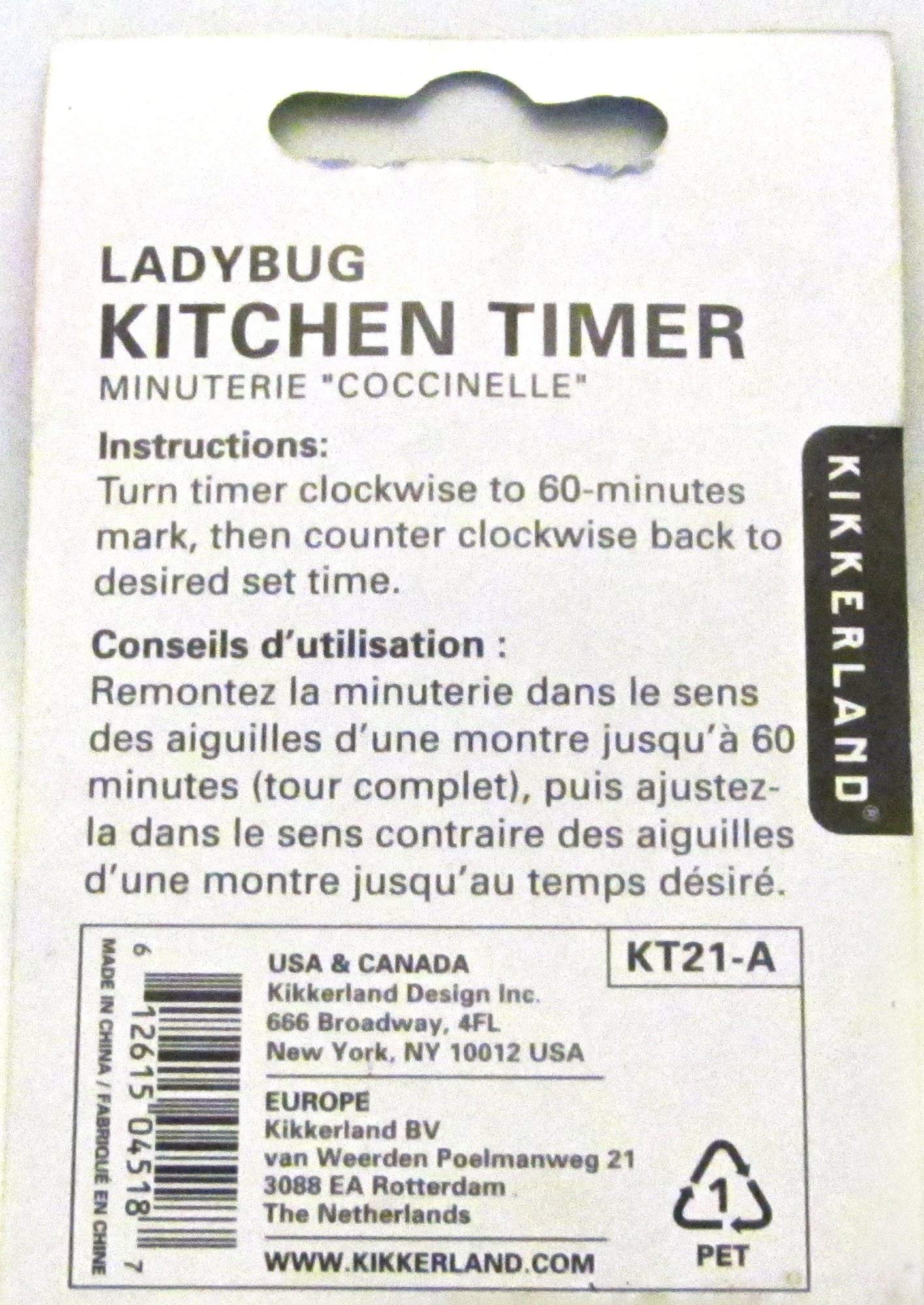 Kikkerland Red Ladybug Kitchen Timer - 60 Minute Countdown, 5.7 x 5.7 x 4.4 cm - Cute Bug-Shaped Cooking Timer for Baking, Cooking, and Classroom Activities