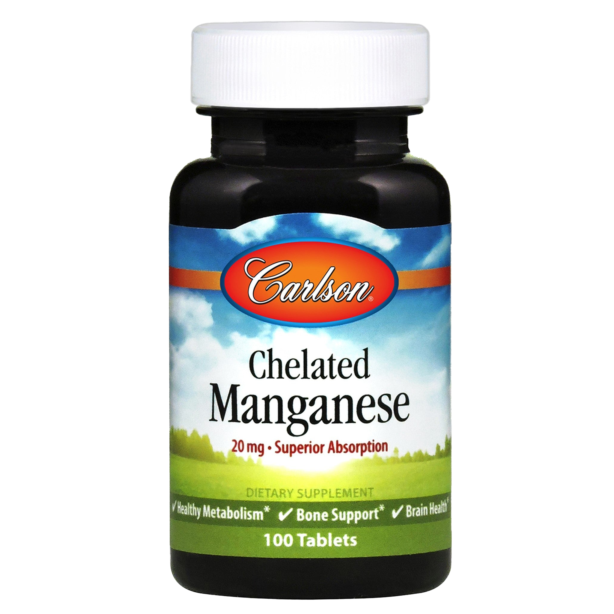 Carlson Labs Chelated Manganese Supplement 20mg - 100 Tablets for Immune Support & Bone Health - Essential Trace Mineral for Metabolism & Antioxidant Defense - Perfect for Daily Wellness Routine