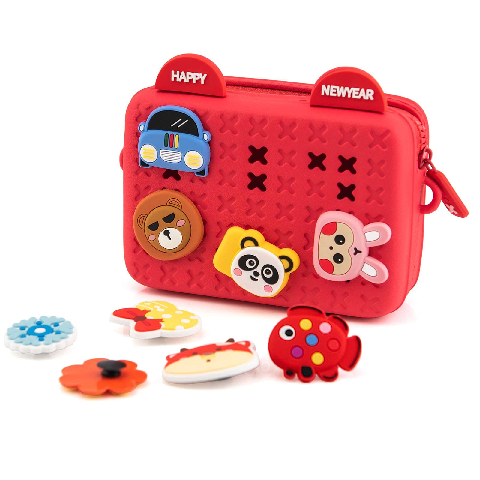 Kids Wallet Set with Messenger Bag & Candy Pouch - Christmas Themed Camera Bag DIY Kit for Boys & Girls - Includes 6 Holiday Badges & 6 Animal Patches - Perfect for Birthday, Christmas & Children's Day Gifts - Great for School, Travel & Party Use