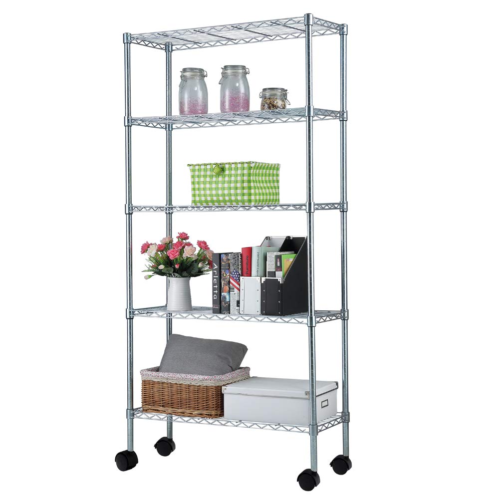 5-Tier Adjustable Metal Storage Shelf - Heavy Duty Wire Shelving Unit for Pantry, Closet, Kitchen, Laundry & Bathroom Organization (Silver) | Space-Saving Home & Office Storage Solution