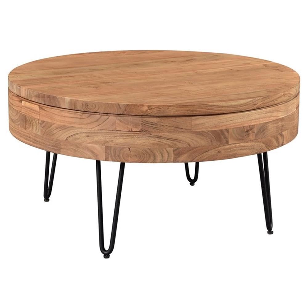 Armen Living Privado Storage Coffee Table - Brown Leather Top with Hidden Storage Compartment | Perfect for Living Room, Office, or Small Space Organization