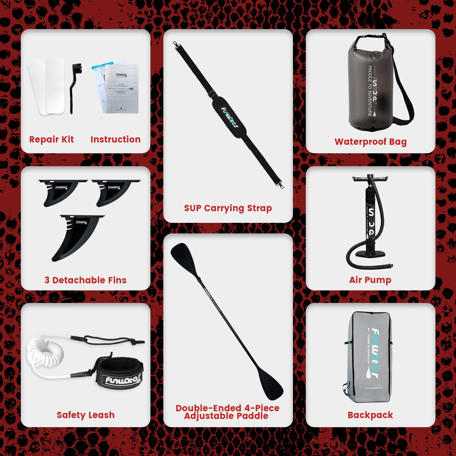**FunWater Ultra-Light Inflatable Stand Up Paddle Board (SUP) with Full Accessories Kit - Adjustable Paddle, Pump, Backpack, Leash & Waterproof Phone Bag - Perfect for Lakes, Rivers & Ocean Paddling**