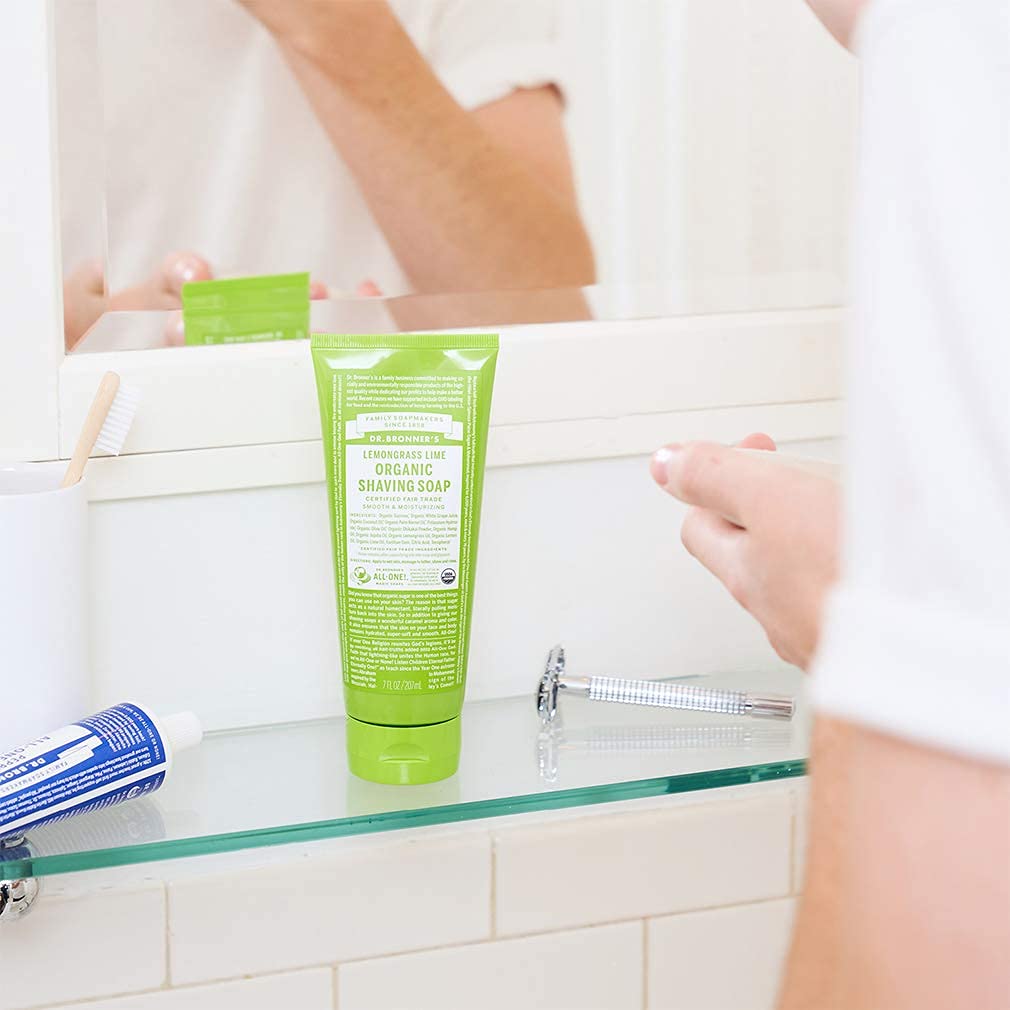 Organic Dr. Bronner's Lime Shaving Soap - All-Natural Vegan Shave Cream for Sensitive Skin | Perfect for Men's Wet Shaving & Travel Grooming Kits