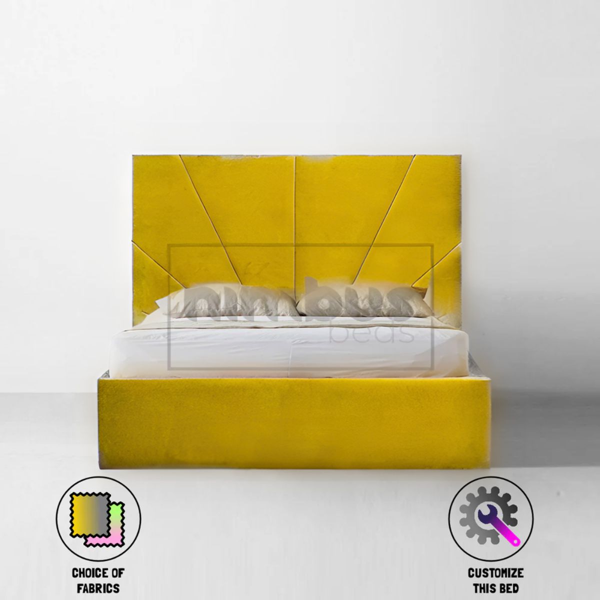 Modern Sunset Bed Frame - Queen Size Wooden Platform Bed with Headboard & Storage - Perfect for Bedroom, Guest Room & Small Spaces