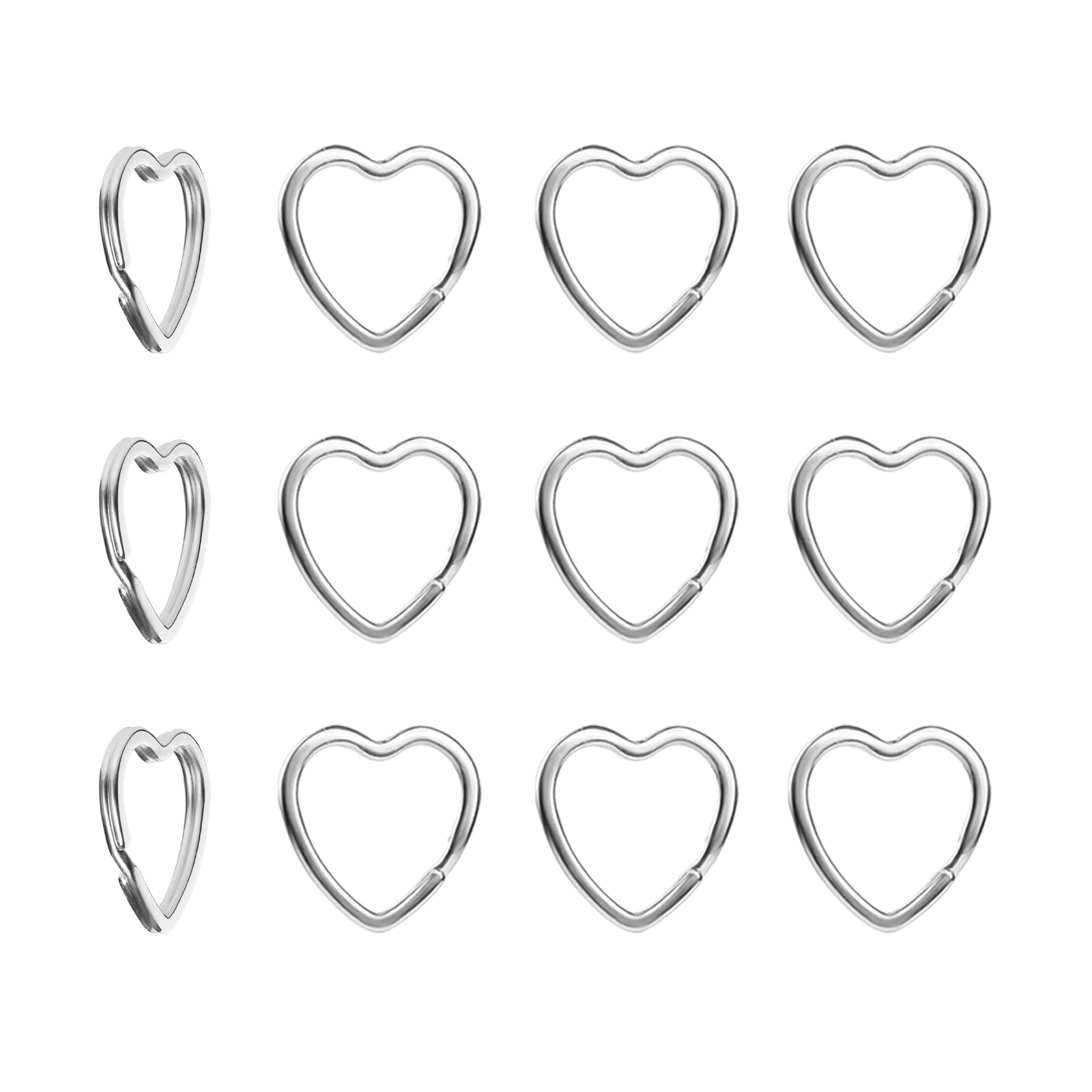 12pcs Heart Keychain Rings - Silver Metal Key Holders for Home, Car & Office