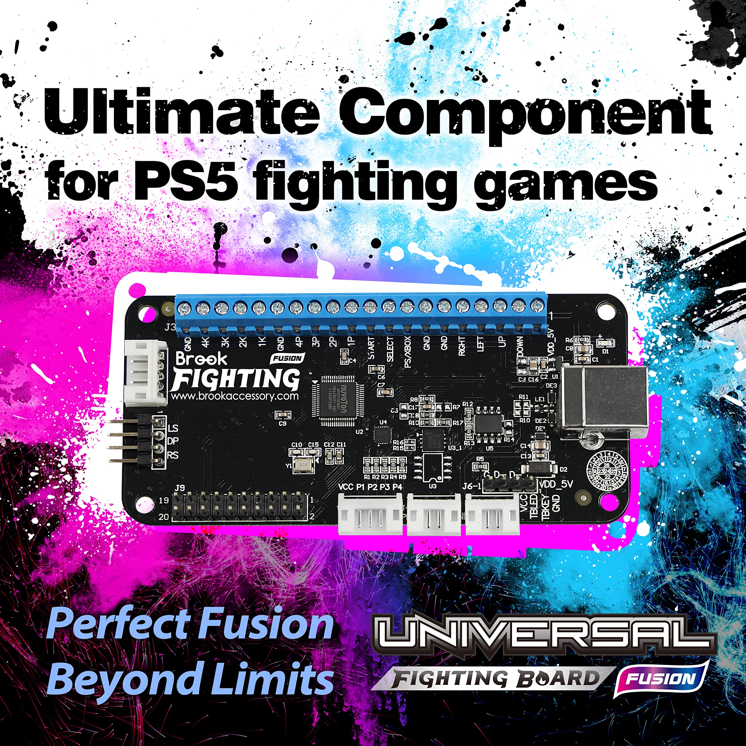 Brook Universal Fighting Board Fusion - Preinstalled Header Version for PS5 Fighting Games, Compatible with Street Fighter 6 & Tekken 8 | Perfect for Competitive Gaming & Arcade-Style Play at Home
