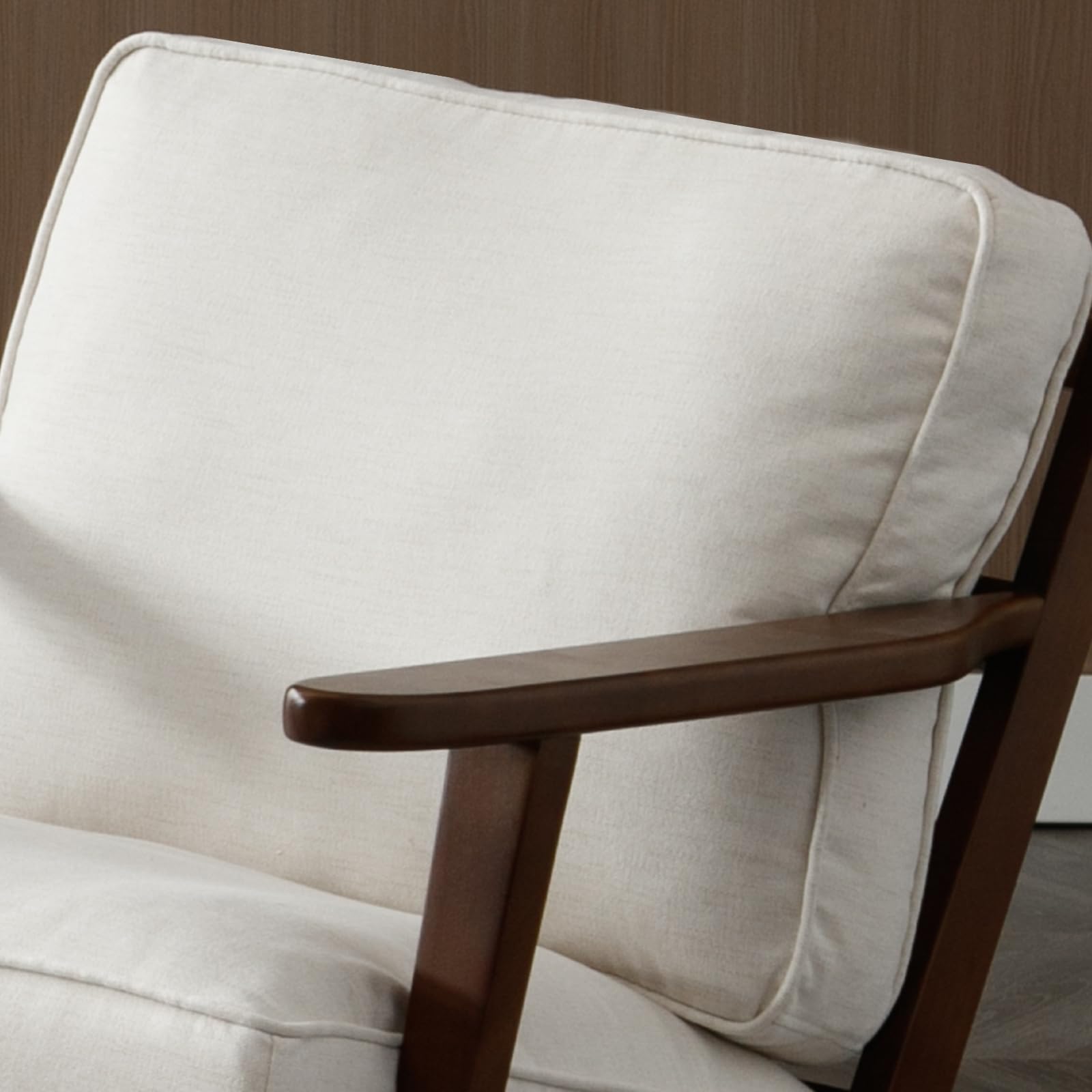 Mid Century Modern Accent Chair - Solid Wood Frame Upholstered Armchair for Living Room, Bedroom & Reading Nook - Elegant Beige Fabric Lounge Chair - Perfect for Home Office, Apartment Decor & Cozy Sitting Areas