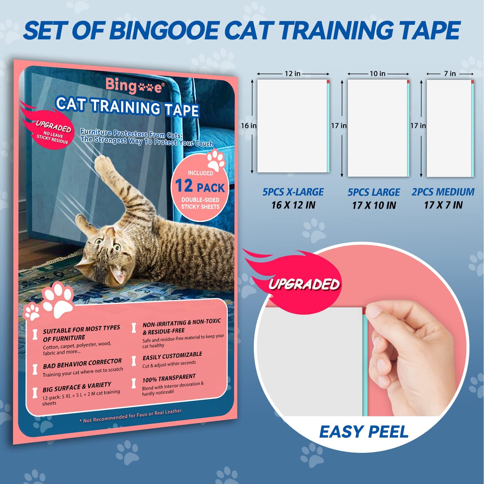 12-Pack Extra Large Cat Scratch Furniture Protectors - Double-Sided Sticky Tape for Sofa, Couch & Corners | Anti-Scratching Training Deterrent for Cats | Perfect for Pet Owners to Protect Leather & Fabric Furniture
