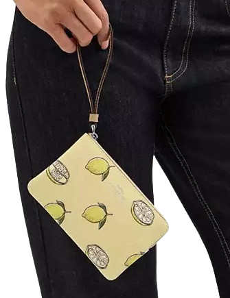 Coach Corner Zip Wristlet with Lemon Print - Stylish Crossbody Bag for Women, Perfect for Parties, Travel & Everyday Use