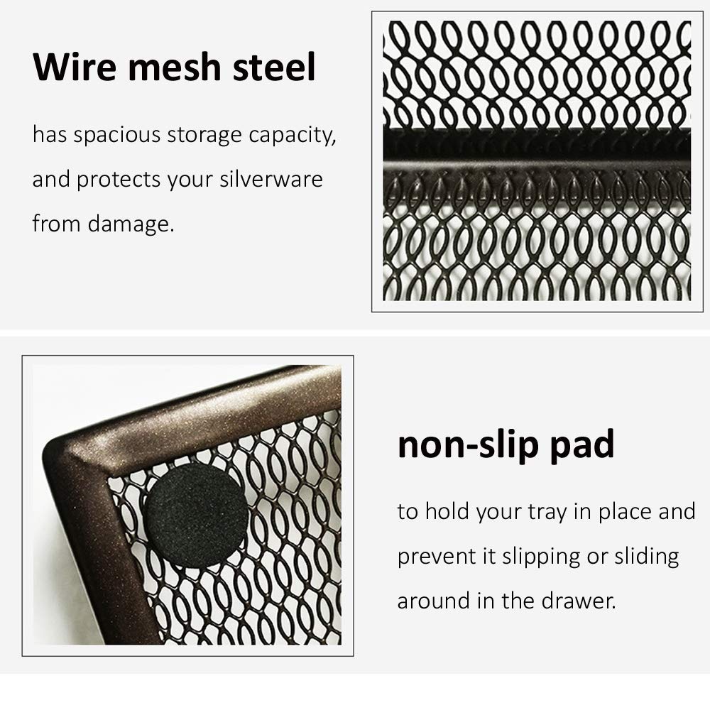 Stainless Steel Silverware Organizer Tray - 5 Compartment Kitchen Drawer Organizer for Forks, Spoons & Knives - Durable Flatware Holder for Utensil Storage - Perfect for Kitchen Organization & Dining Room Storage (Brown)