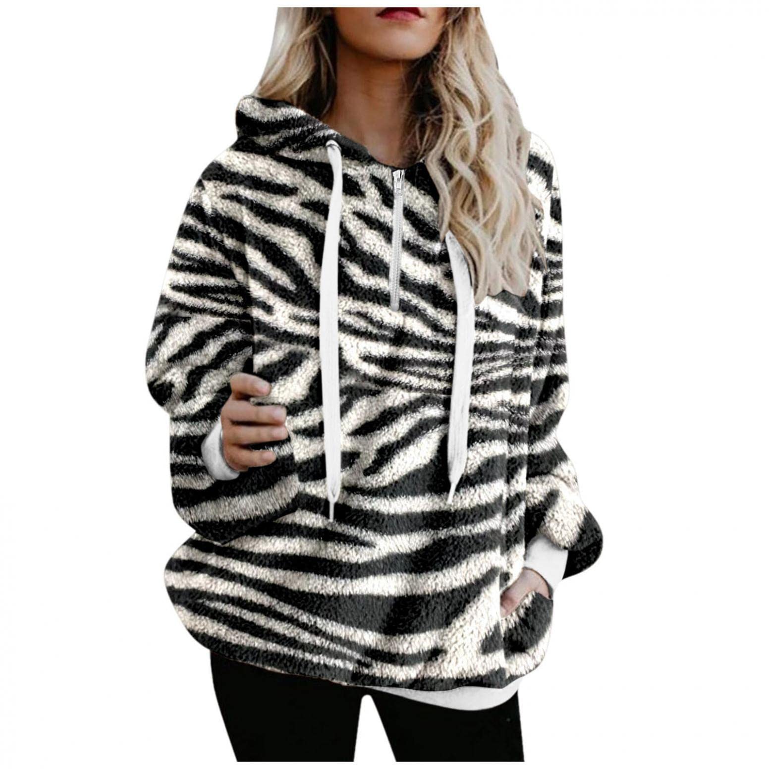 UOCUFY Women's Fleece Hoodies - Long Sleeve Drawstring Zipper Sweatshirt | Winter Warm Pullover Coat & Casual Tops for Outdoor Activities and Lounge Wear