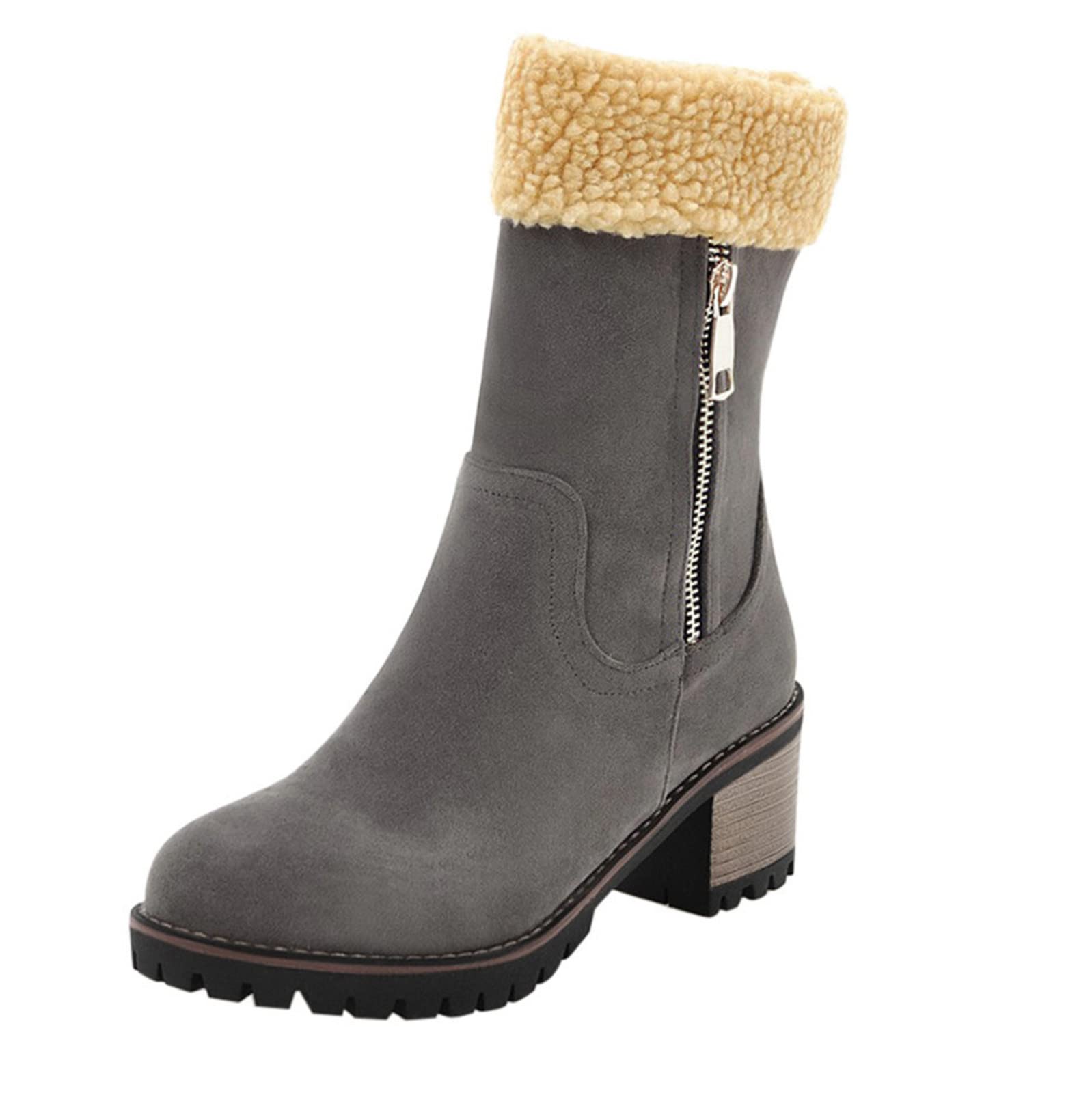 **Women's Winter Snow Boots - Warm Ankle Booties & Mid Calf Boots for Women - Wide Width, Non-Slip, Waterproof - Perfect for Snowy Days & Outdoor Activities (Grey, Size 10)**
