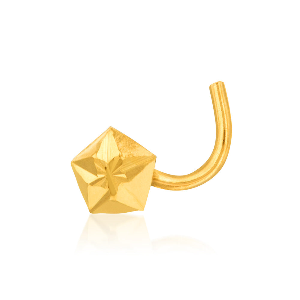 9ct Yellow Gold 4mm Diamond Cut Pentagon Nose Stud - Hypoallergenic Nose Ring for Sensitive Skin, Perfect for Everyday Wear & Special Occasions
