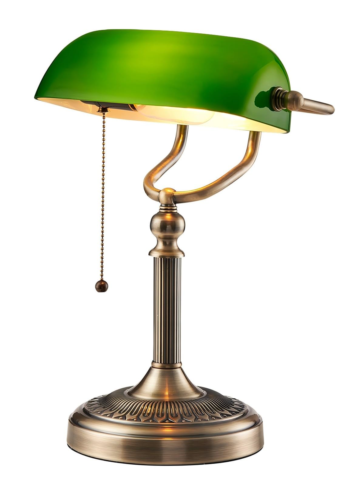 Newrays Green Glass Bankers Desk Lamp with Pull Chain Switch - Vintage Style Plug-in Office Lighting Fixture for Study, Reading & Home Office Workspace