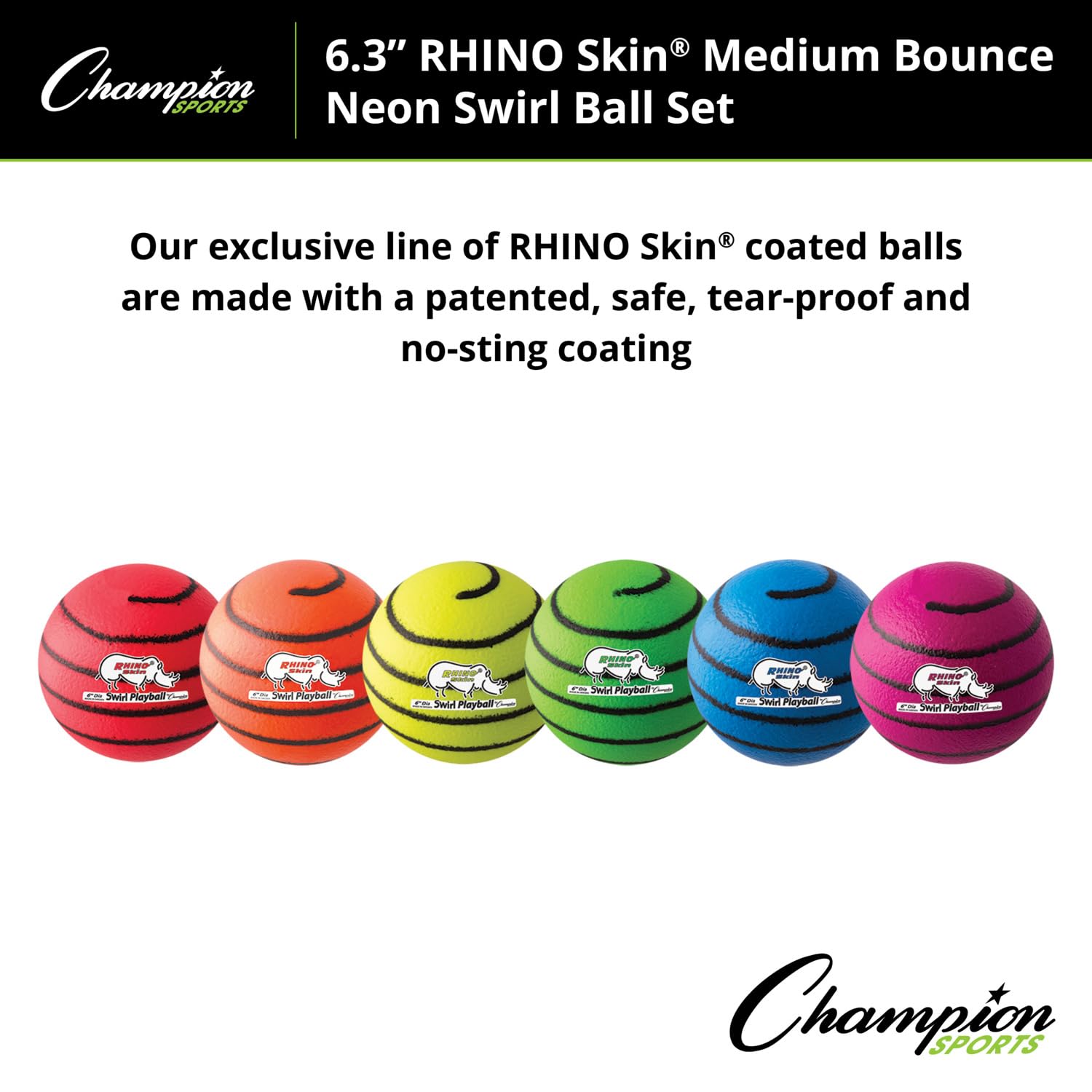 Champion Sports Rhino Skin Medium Bounce Dodgeballs - High Performance Rubber Dodge Balls for Gym Class, School PE, and Team Sports Training
