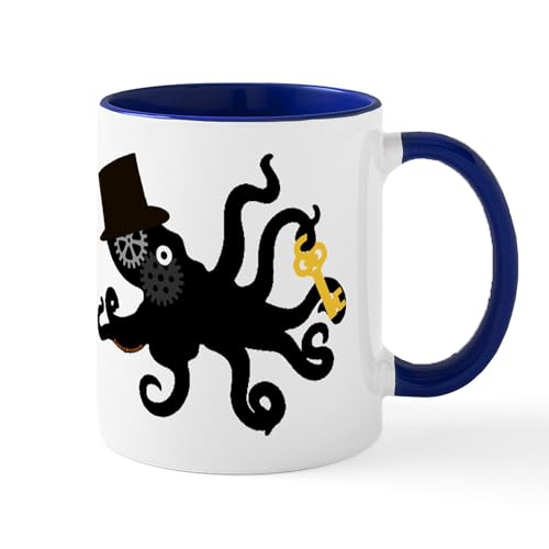White/Navy Inside - Steampunk Octopus Mug